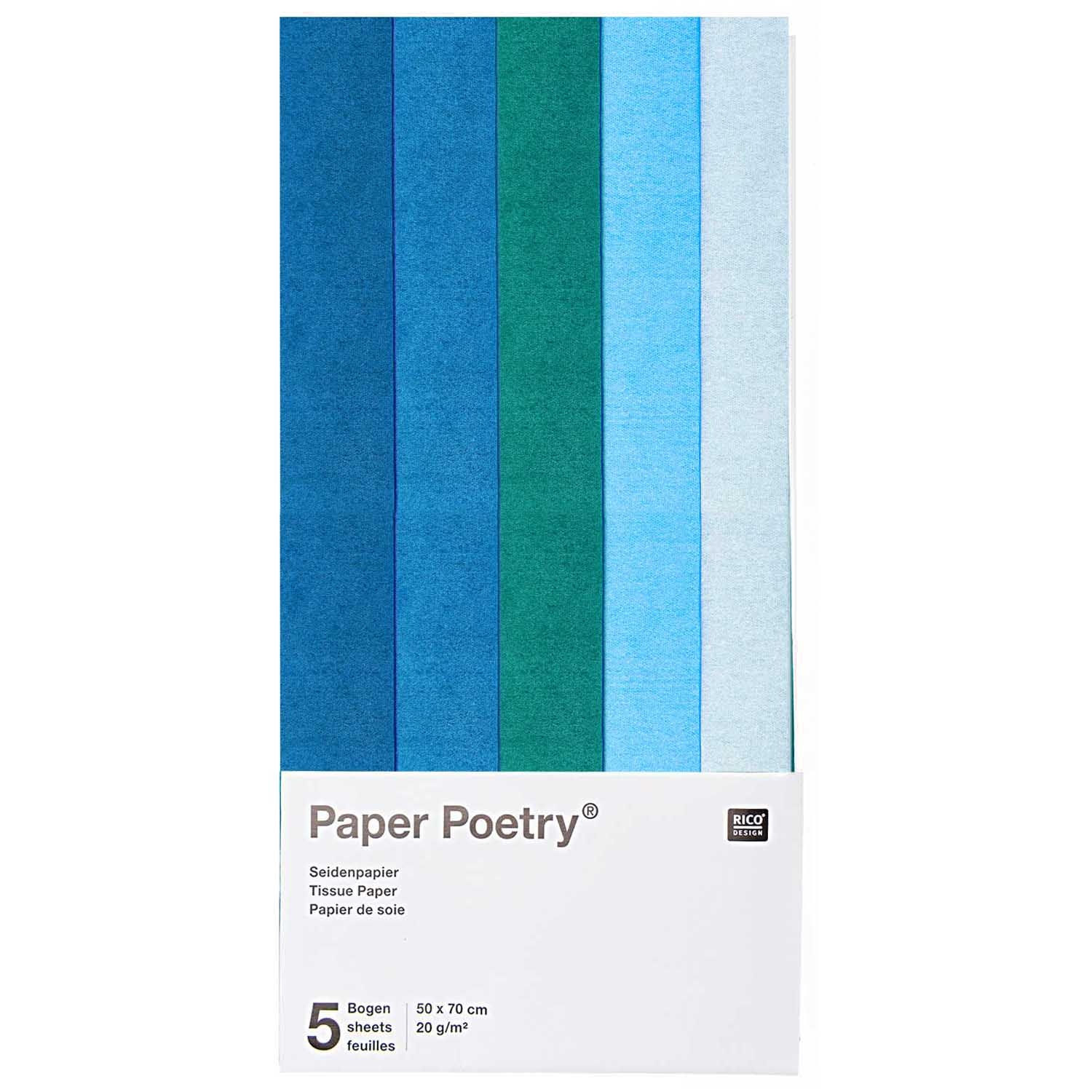 Seidenpapier Blau Mix, 5 Bögen