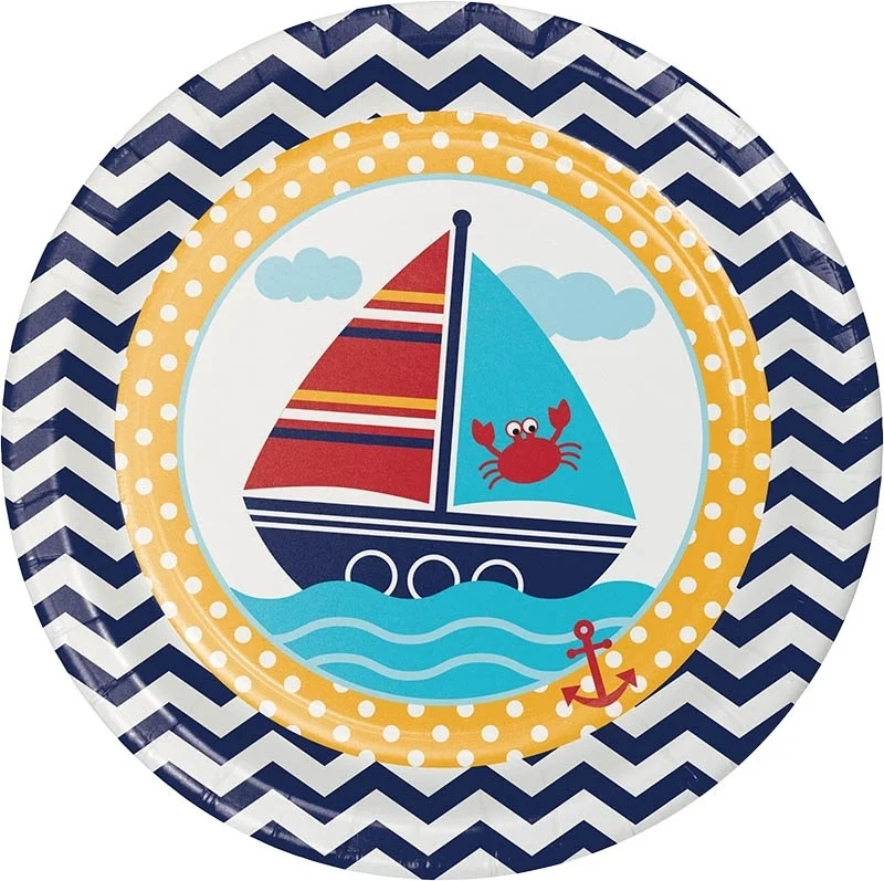 Pappteller, Kinderparty, Segelboot, Kreuzer, Maritim