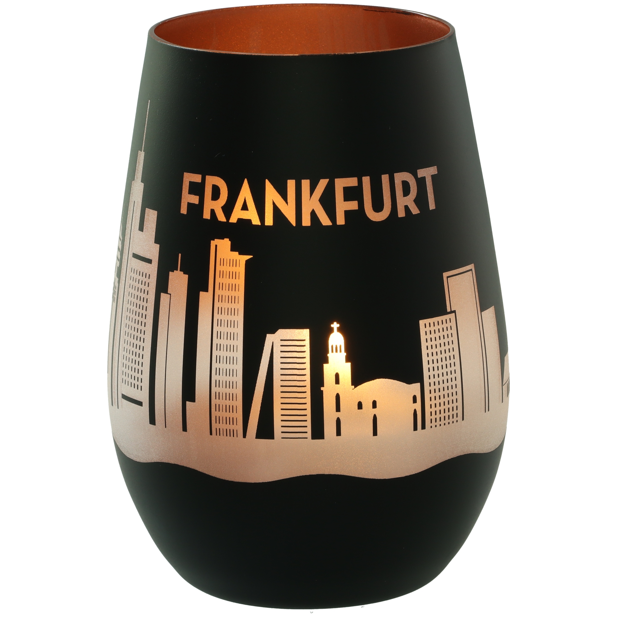 Windlicht Skyline Frankfurt Schwarz/Bronze Töpferei, Glas