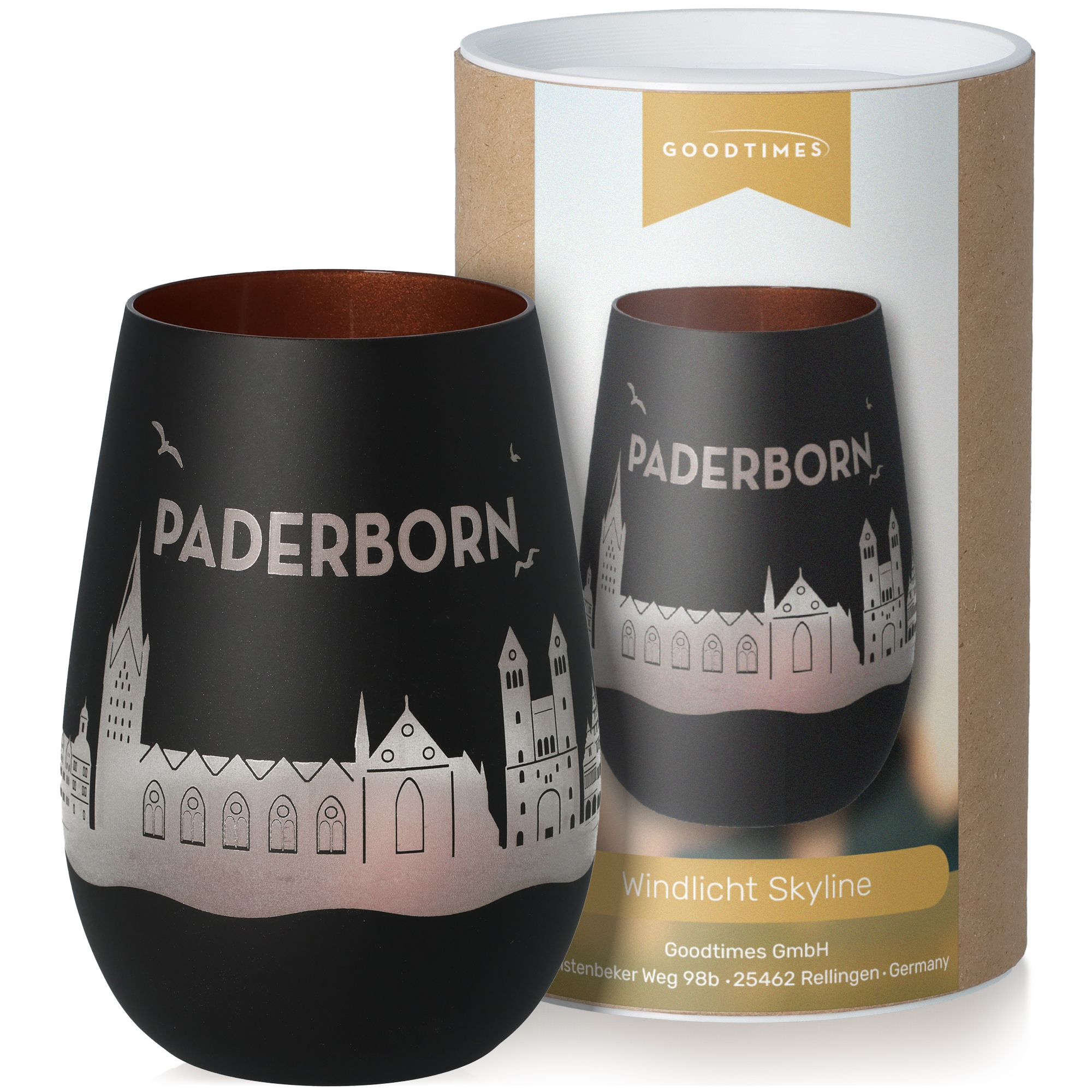 Windlicht Skyline Paderborn Schwarz/Bronze Krug, Töpferei, Tasse