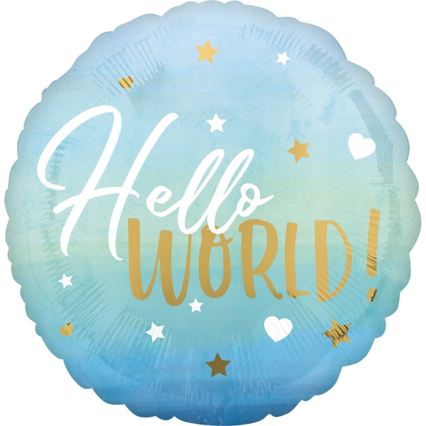 Folienballon "Hello World" Blau 43cm