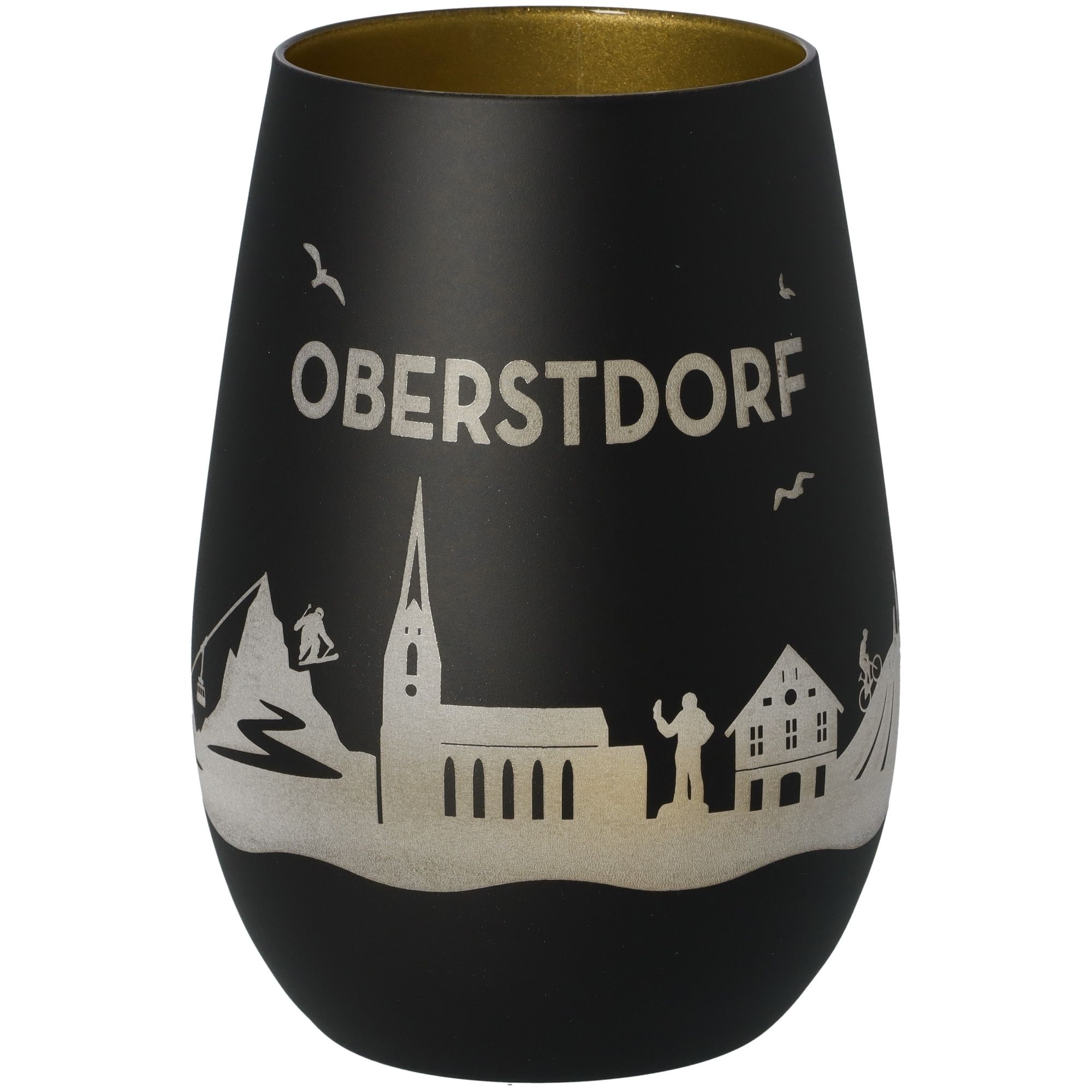 Windlicht Skyline Oberstdorf Schwarz/Gold Krug, Töpferei, Glas, Tasse