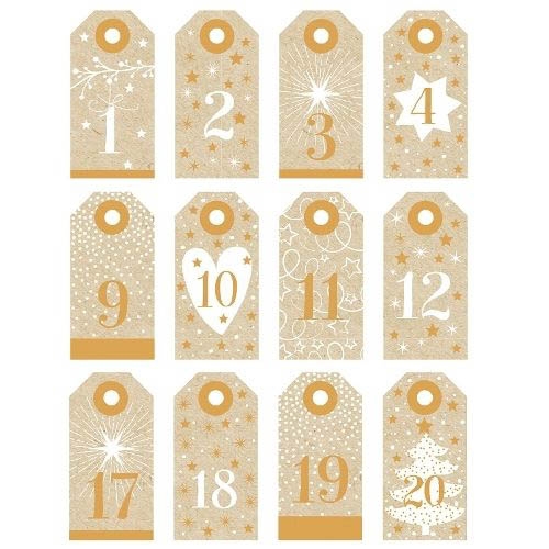 24 Adventskalender Anhänger Natur & Gold 24 Adventskalender Anhänger Natur & Gold