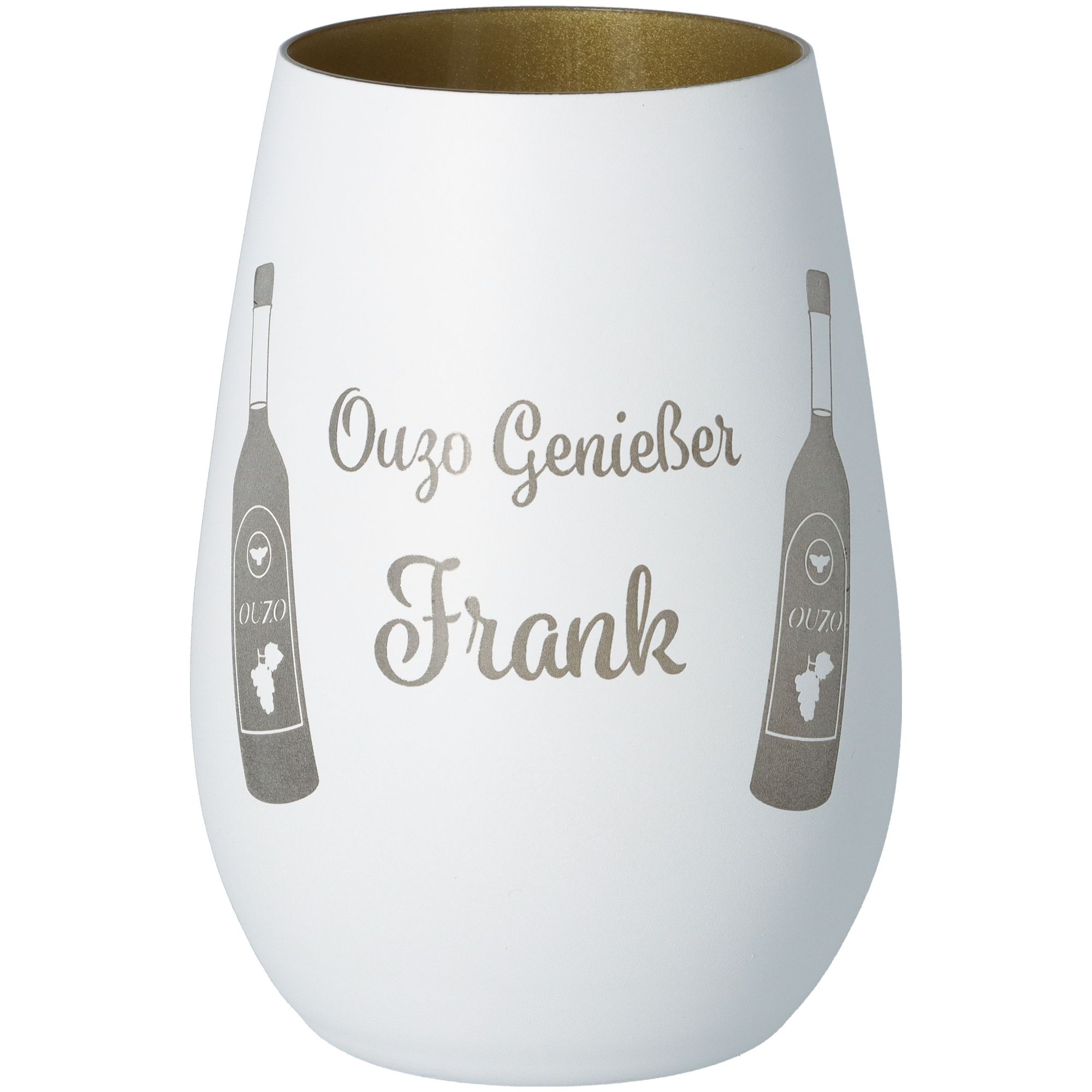 Windlicht Ouzo Genießer "Name" Weiß/Gold Windlicht Ouzo Genießer "Name" Weiß/Gold