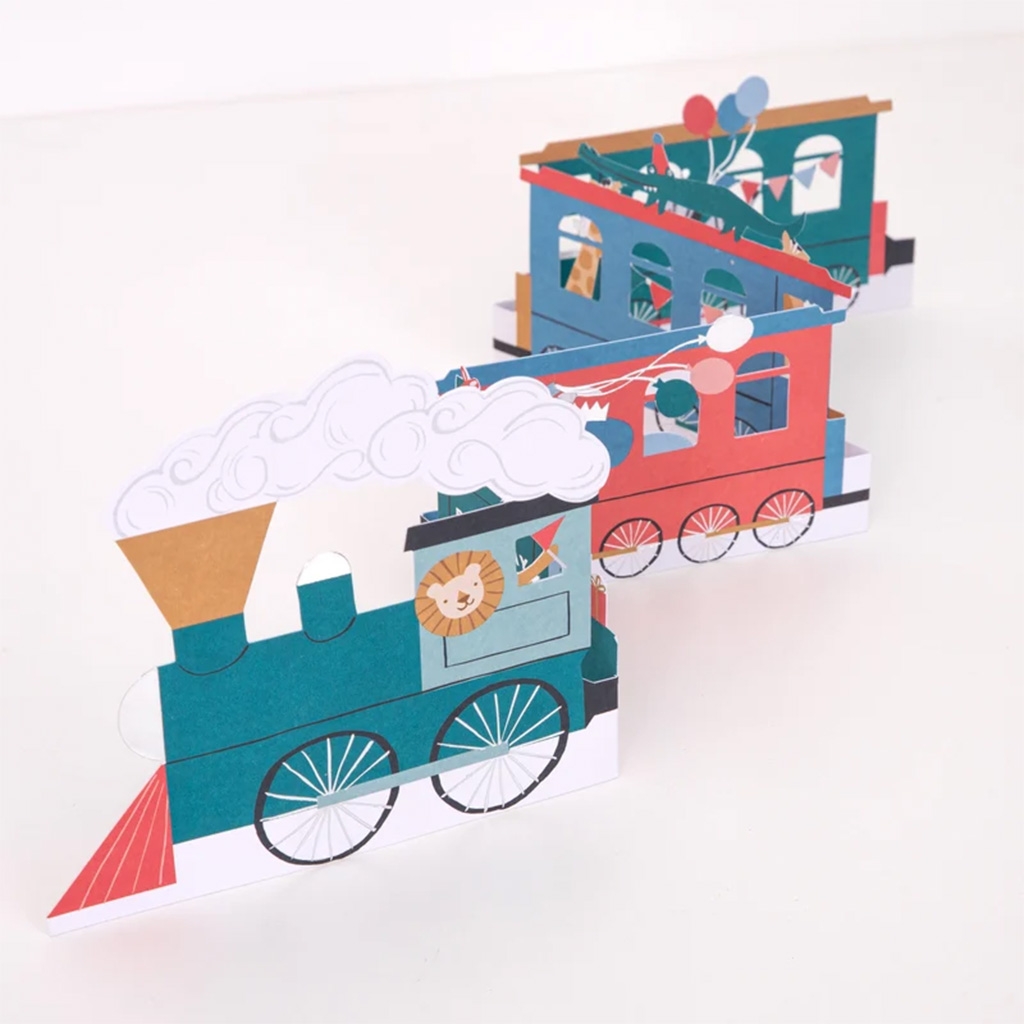 Dampflok, Puppenhaus, Spielzeugzug, Papierkunst, Pop-up