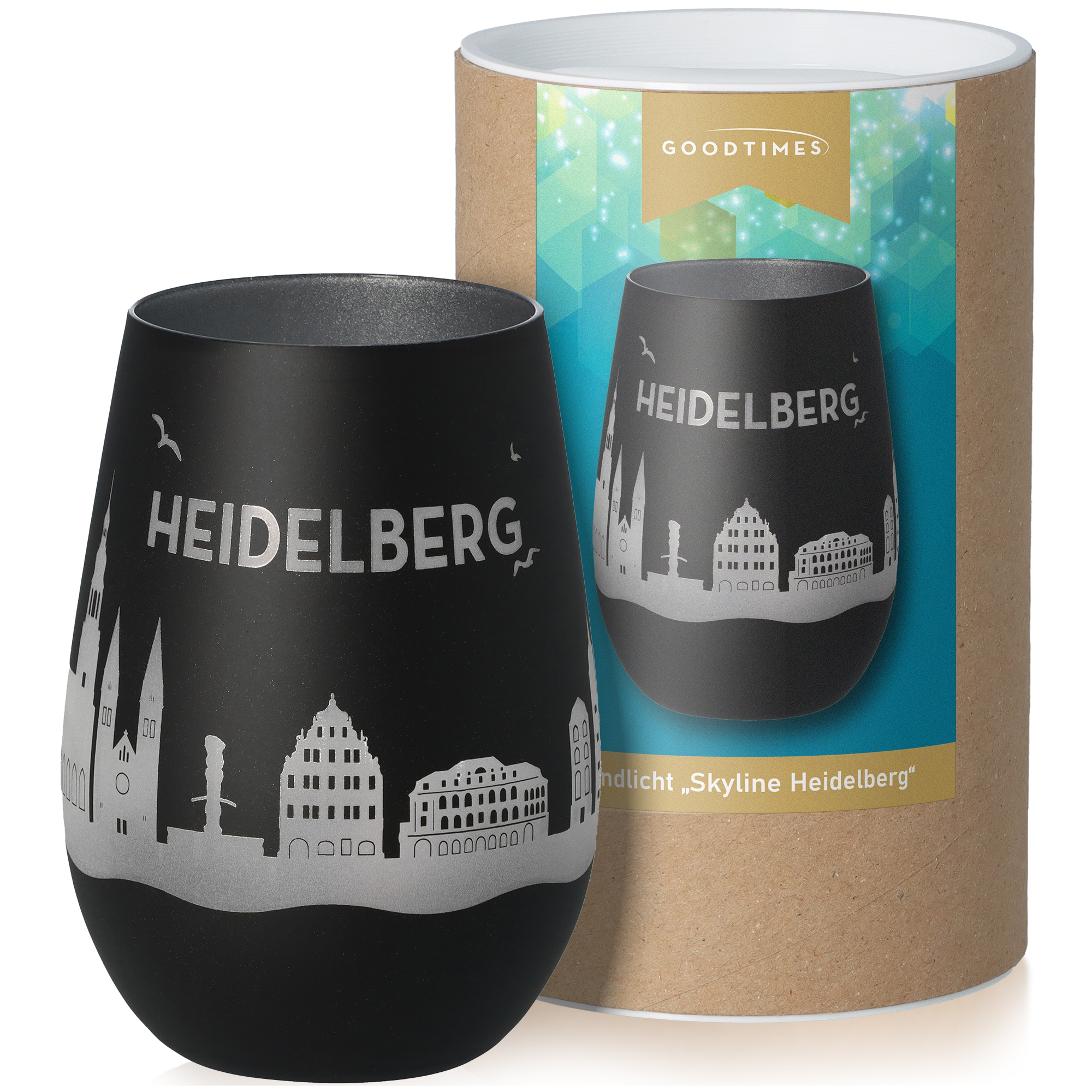 Windlicht Skyline Heidelberg Schwarz/Silber
