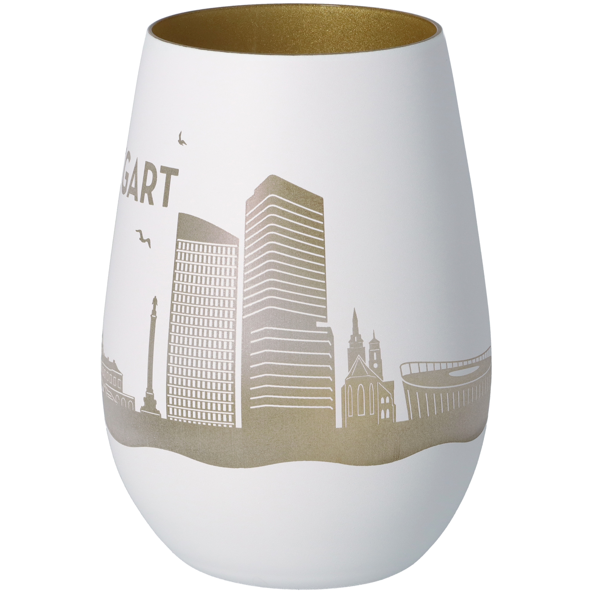 Windlicht Skyline Stuttgart Weiß/Gold Windlicht Skyline Stuttgart Weiß/Gold