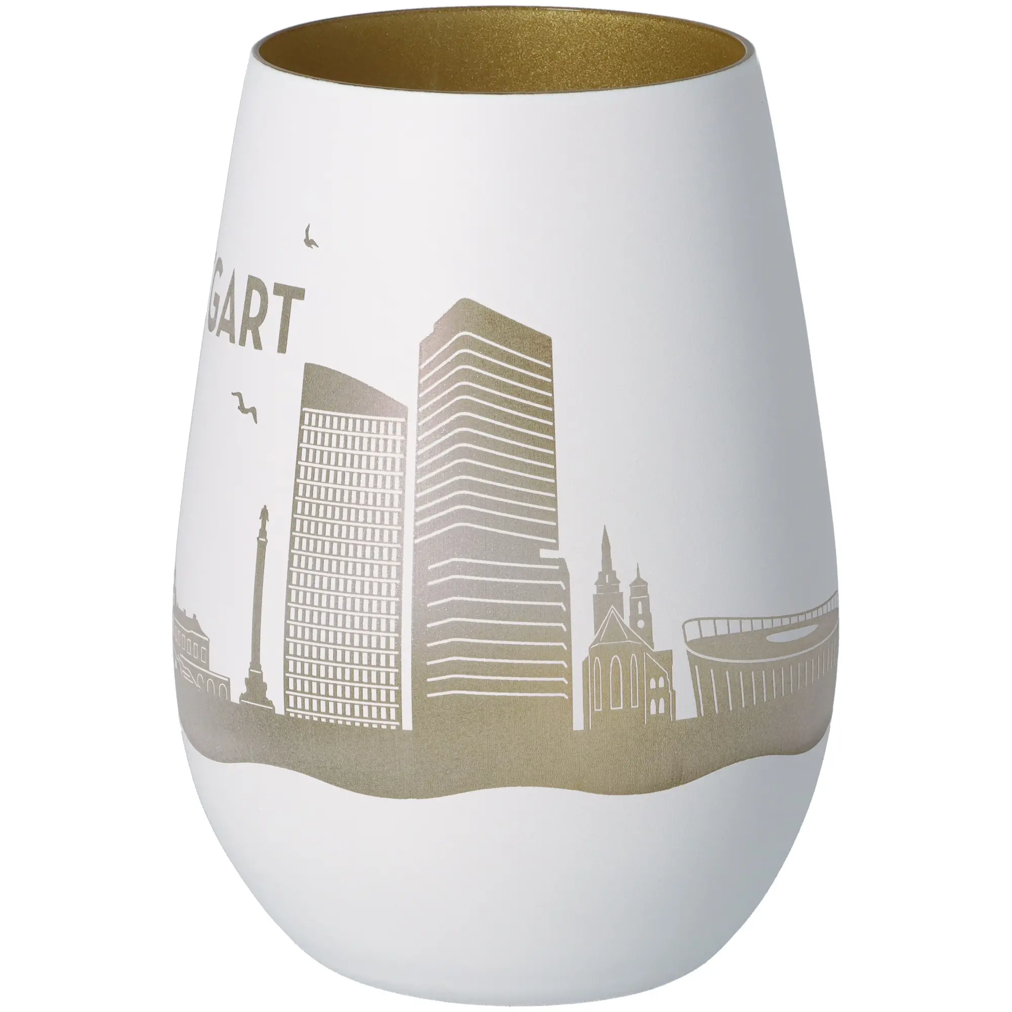 Windlicht Skyline Stuttgart Weiß/Gold
