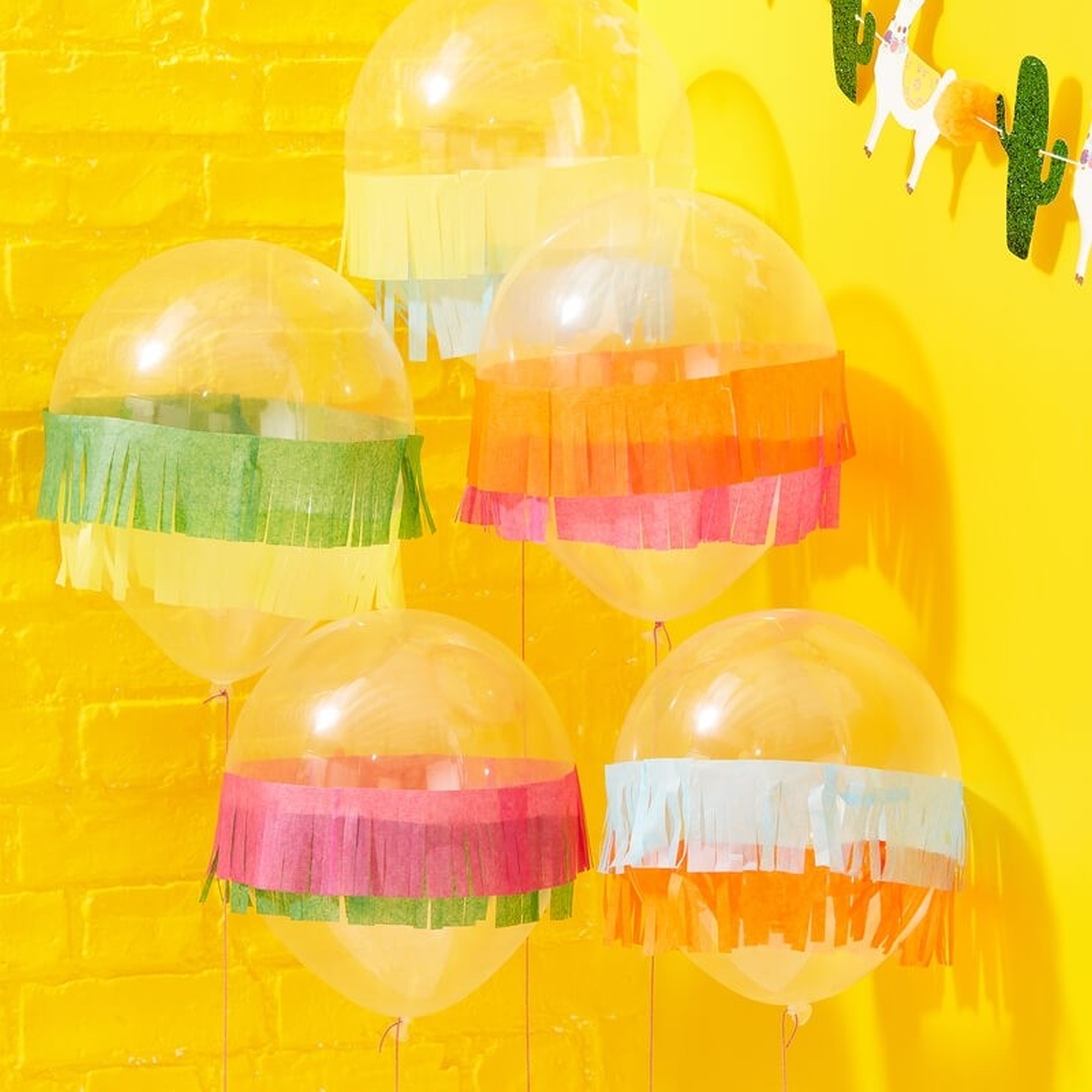 Mexiko Party 5 Ballons klar mit 10 Papierfransen verschiedene Farben Ø 30cm