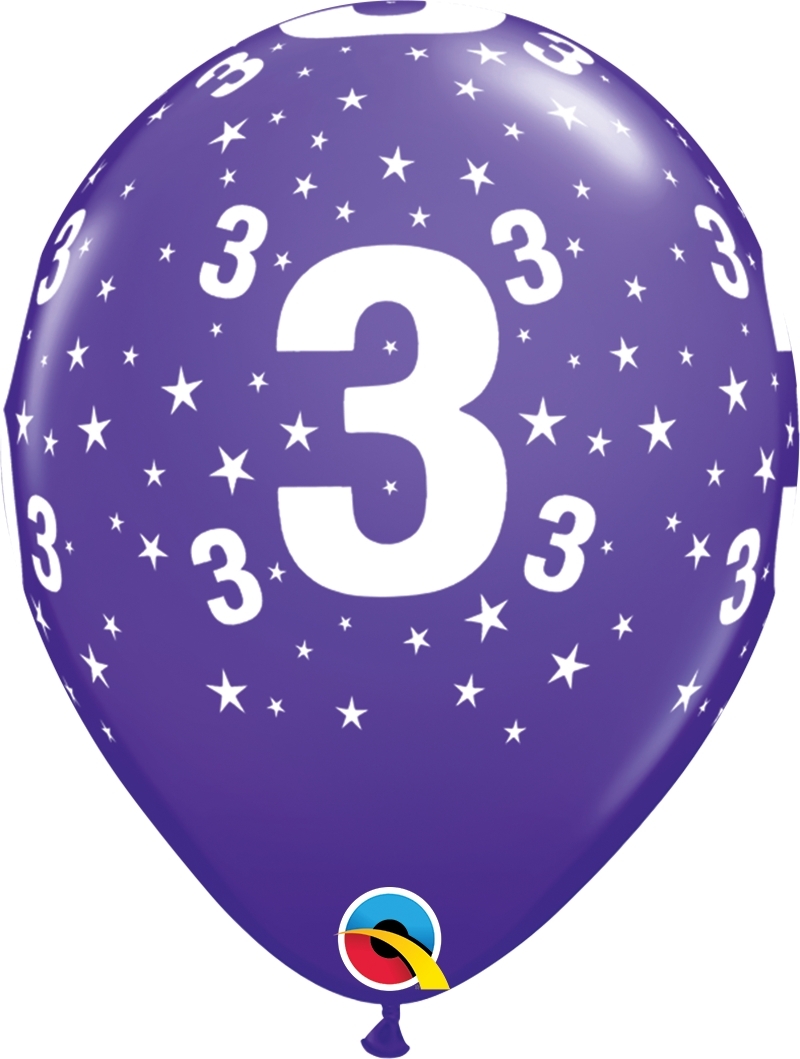 Qualatex Latexballon 3. Geburtstag verschiedene Farben Ø 30cm