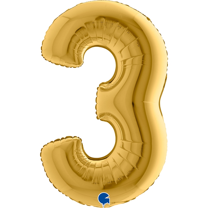 Folienballon Zahl 3 Gelbgold 100cm Folienballon Zahl 3 Gelbgold 100cm