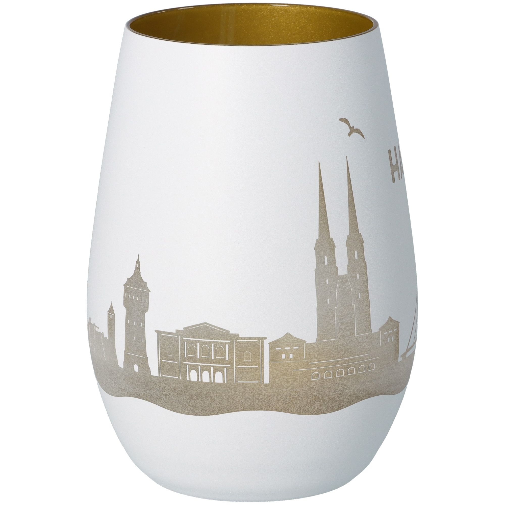 Windlicht Skyline Halle Weiß/Gold Töpferei, Krug, Vase, Kunst, Porzellan