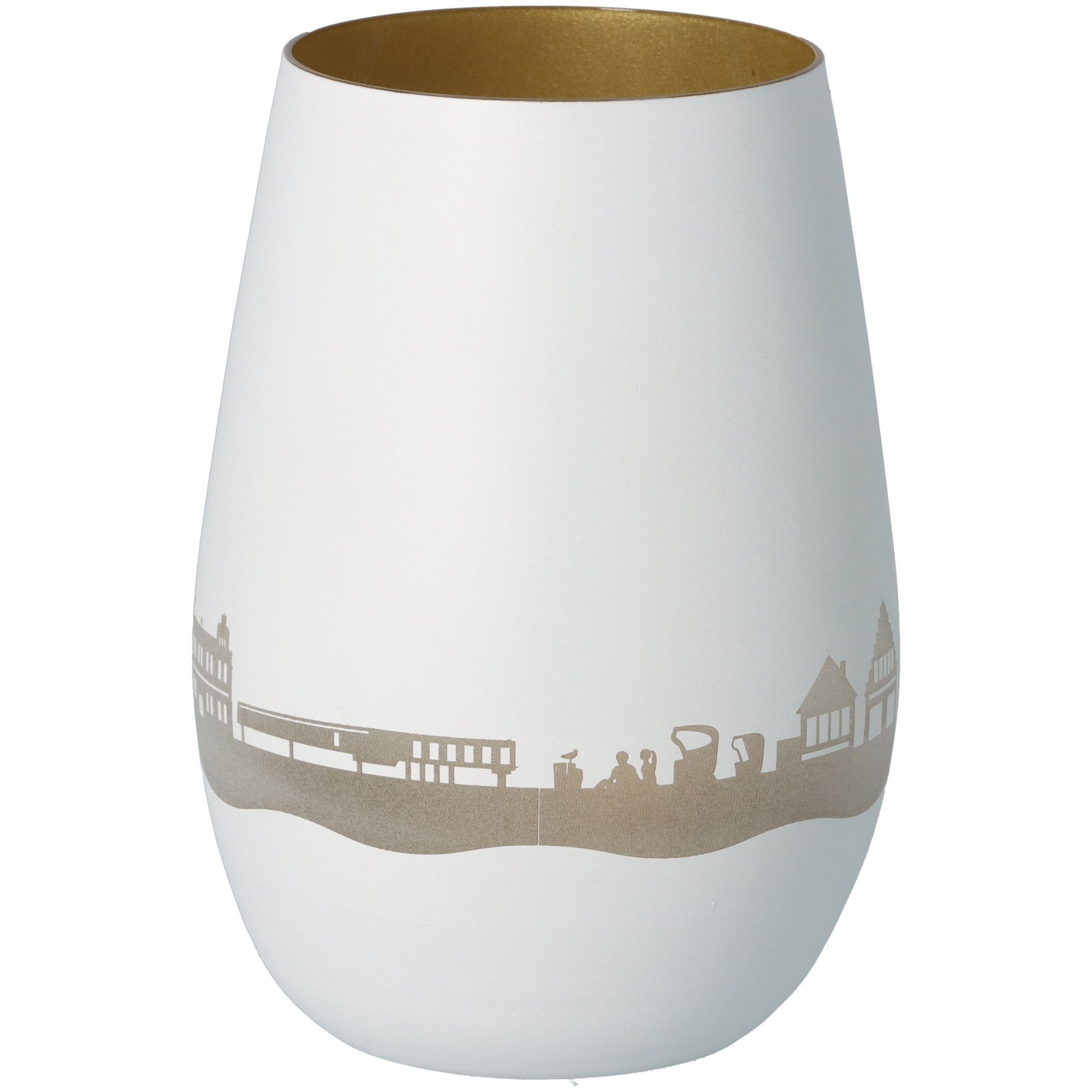 Windlicht Skyline Heiligenhafen Weiß/Gold Töpferei, Krug, Vase, Kunst, Porzellan