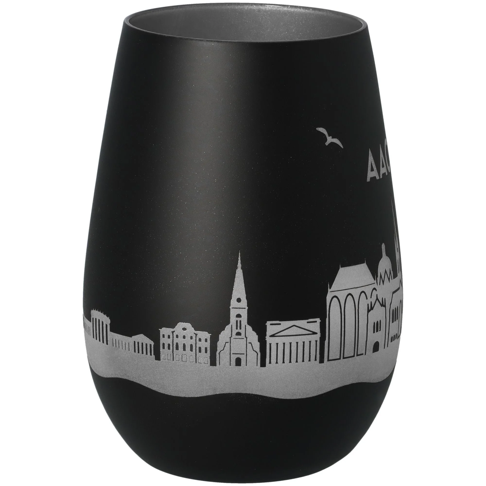 Vase, Schwarz, Silber, Städtische Silhouette, Matte Oberfläche