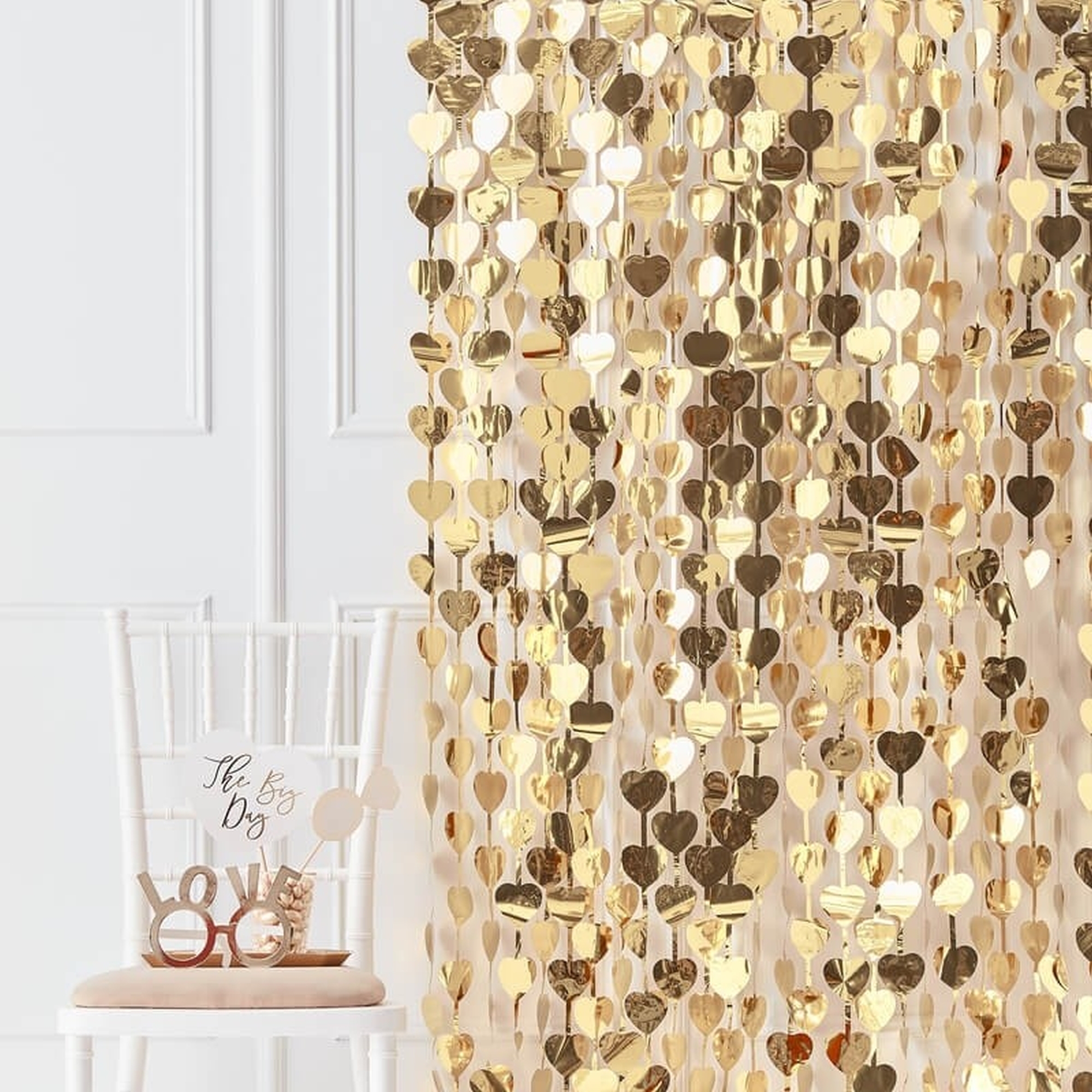 Gold Wedding Herz Dekovorhang 100x250 cm
