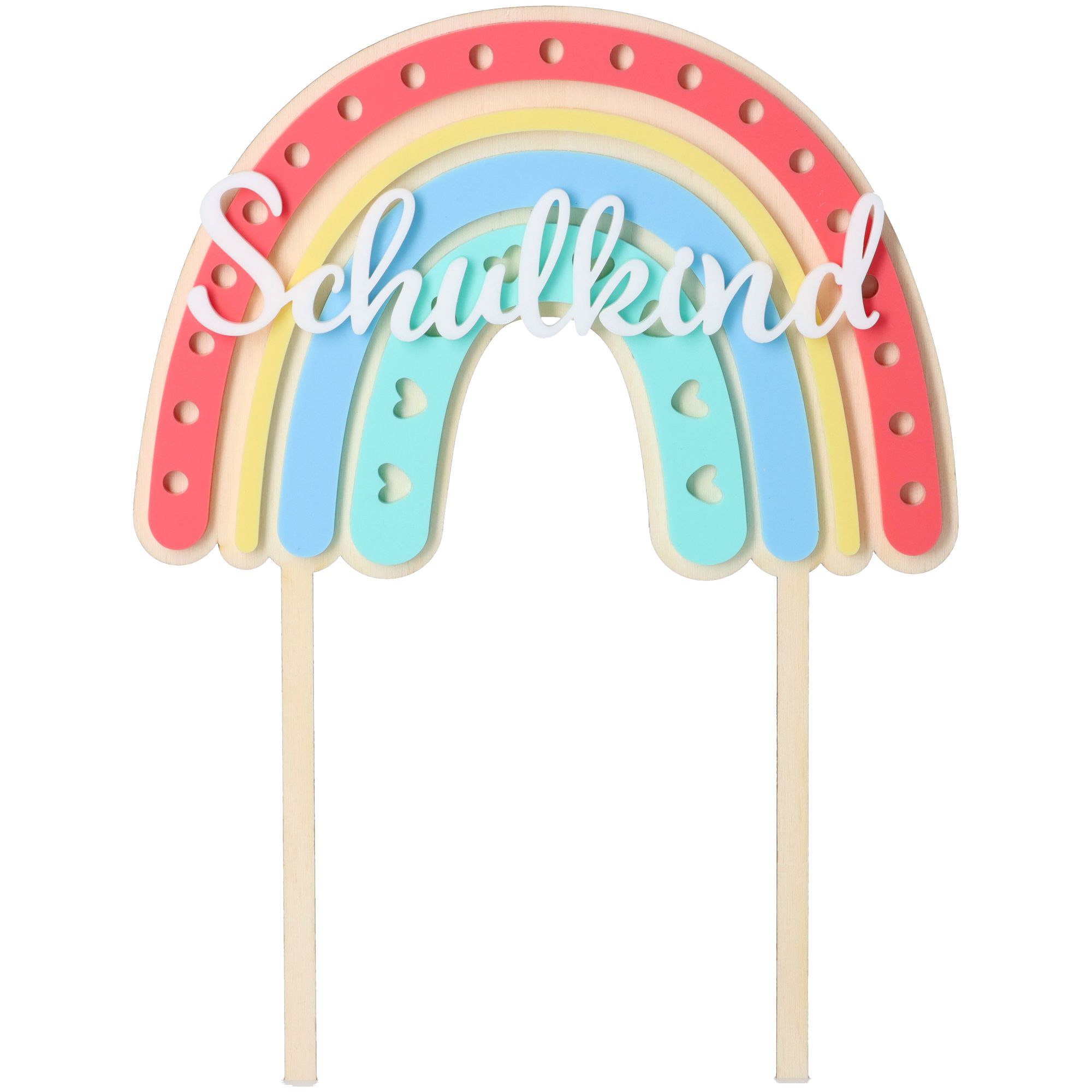 Cake Topper Regenbogen "Schulkind" Herz aus Holz & Acryl Cake Topper Regenbogen "Schulkind" Herz aus Holz & Acryl