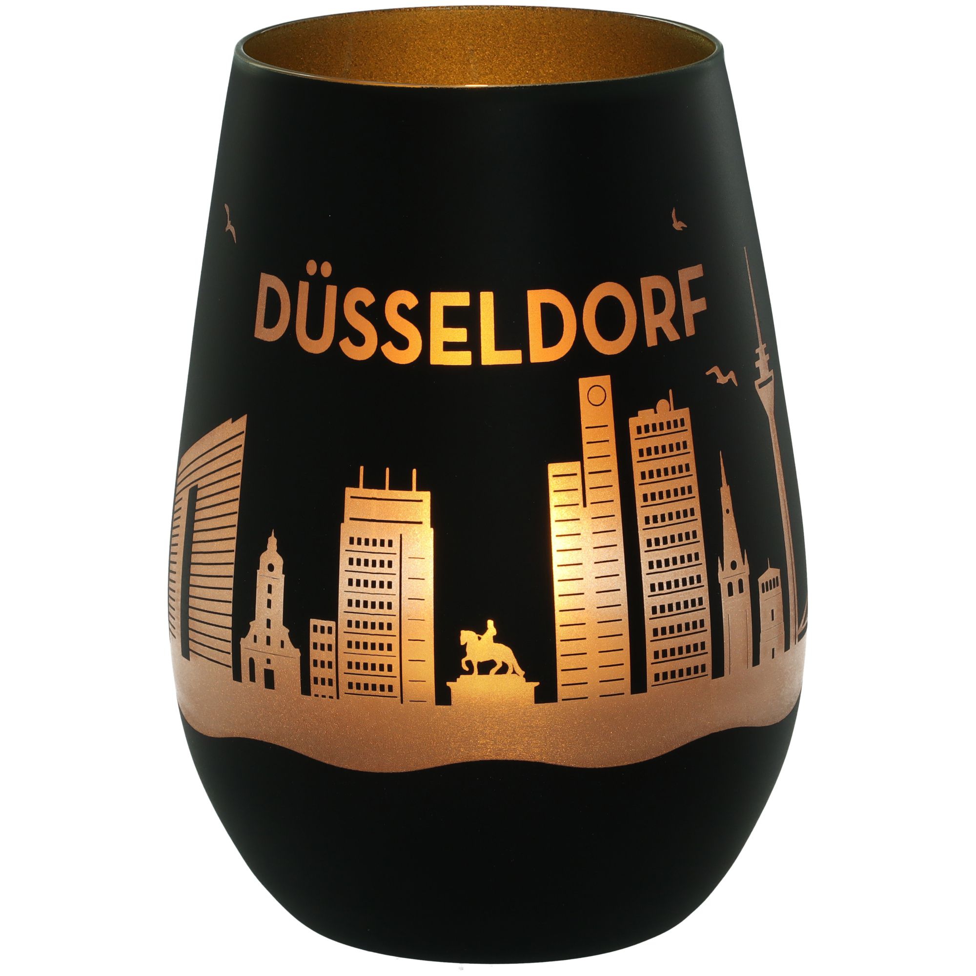 Windlicht Skyline Düsseldorf Schwarz/Gold