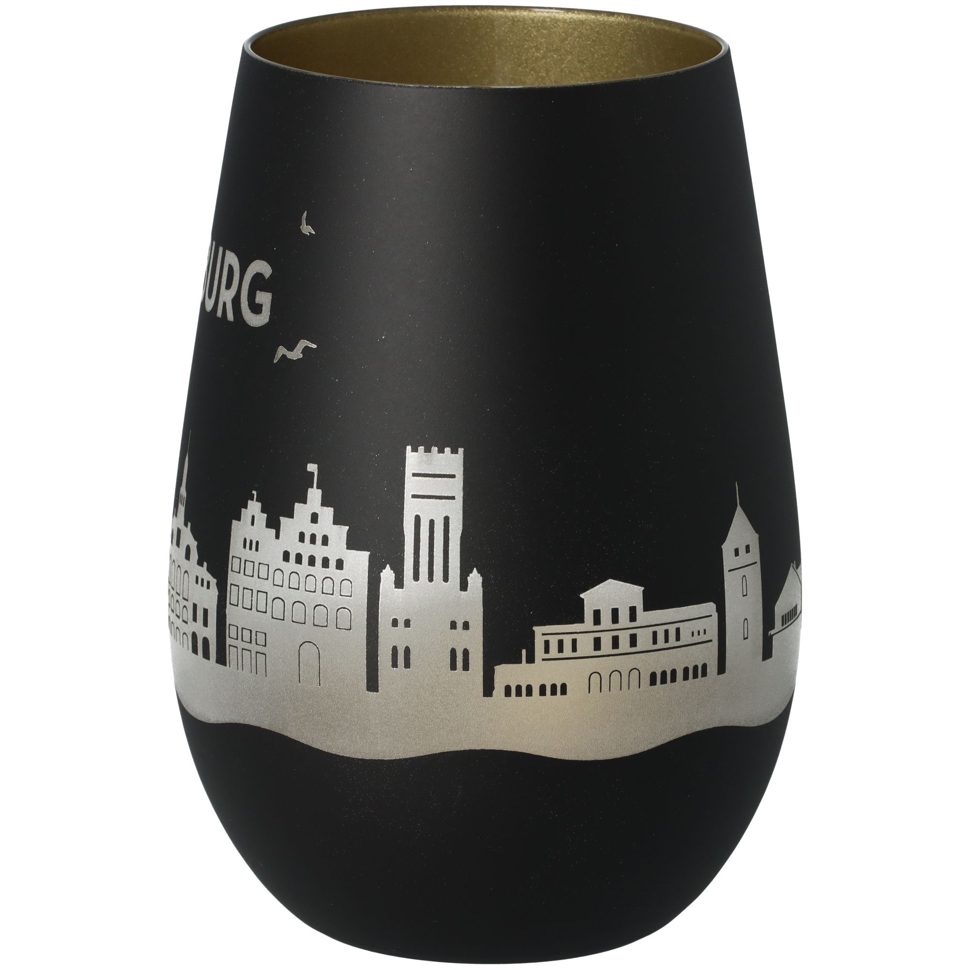 Windlicht Skyline Lüneburg Schwarz/Gold