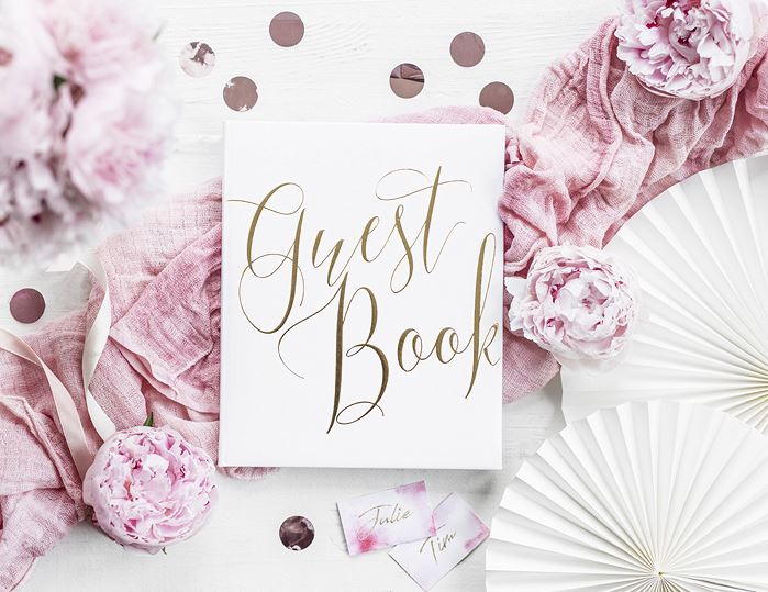 Gästebuch "Guestbook", Weiß/Gold