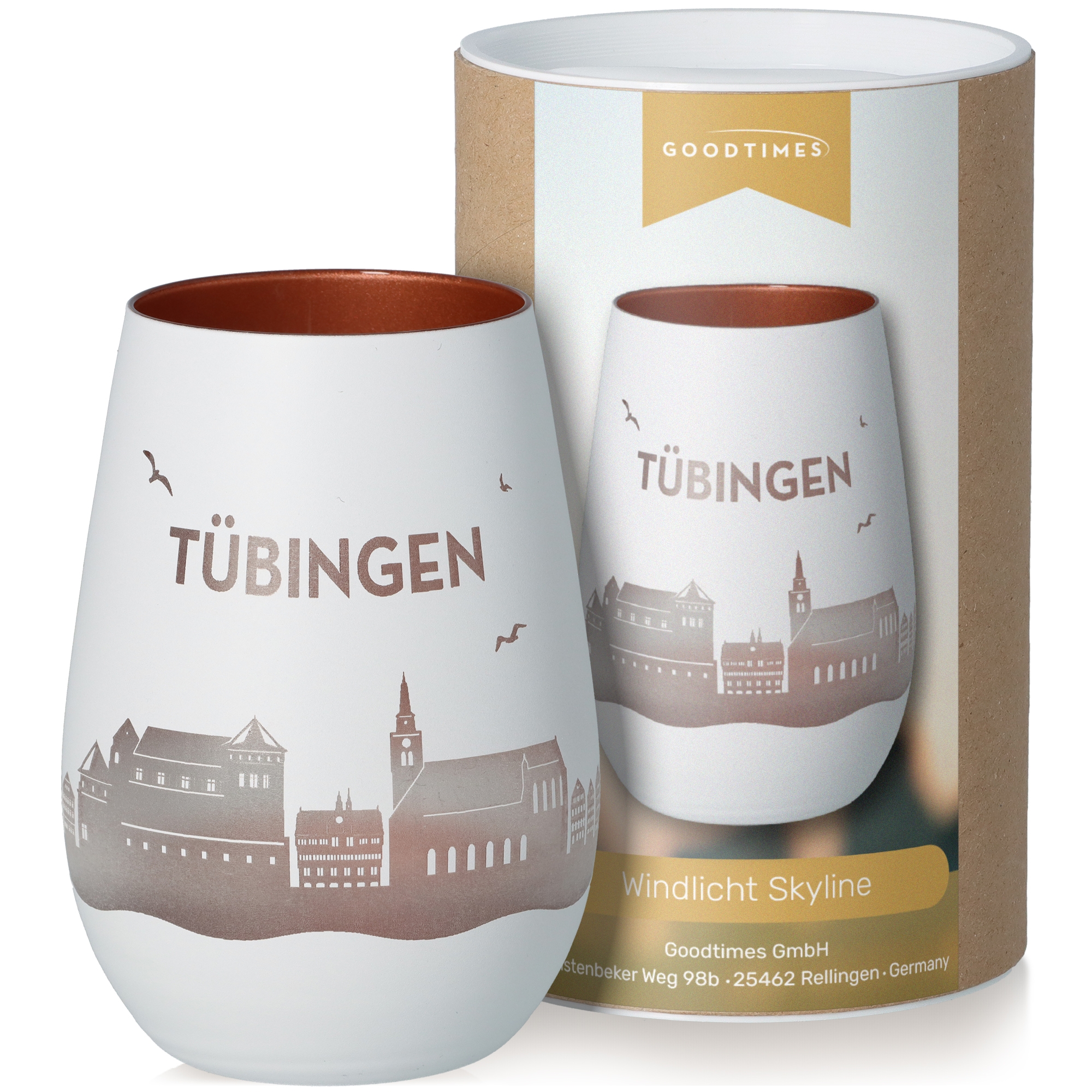 Windlicht Skyline Tübingen Weiß/Bronze Töpferei, Tasse, Krug