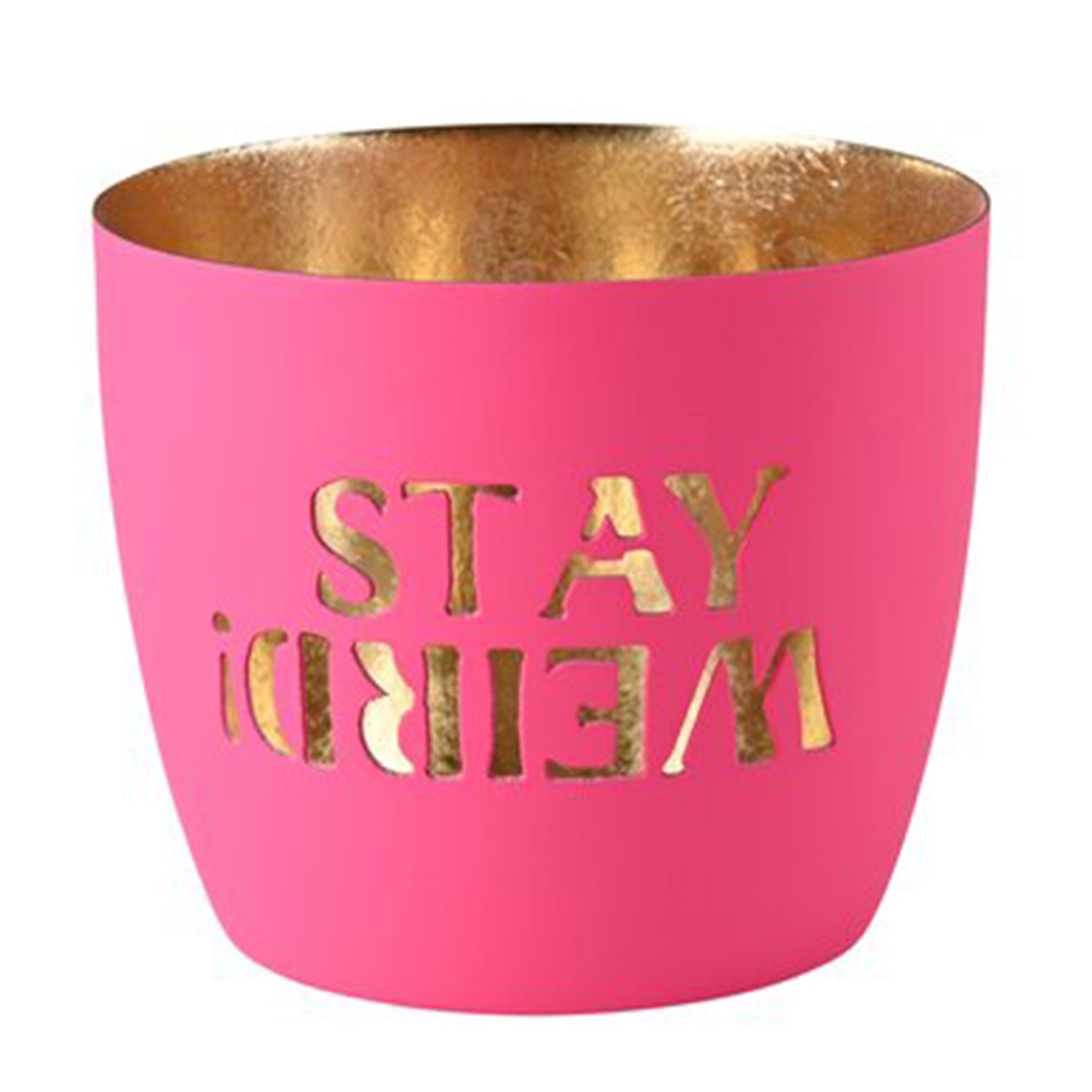 Madras Windlicht "Stay weird!", Hot Pink/Gold - M Madras Windlicht "Stay weird!", Hot Pink/Gold - M