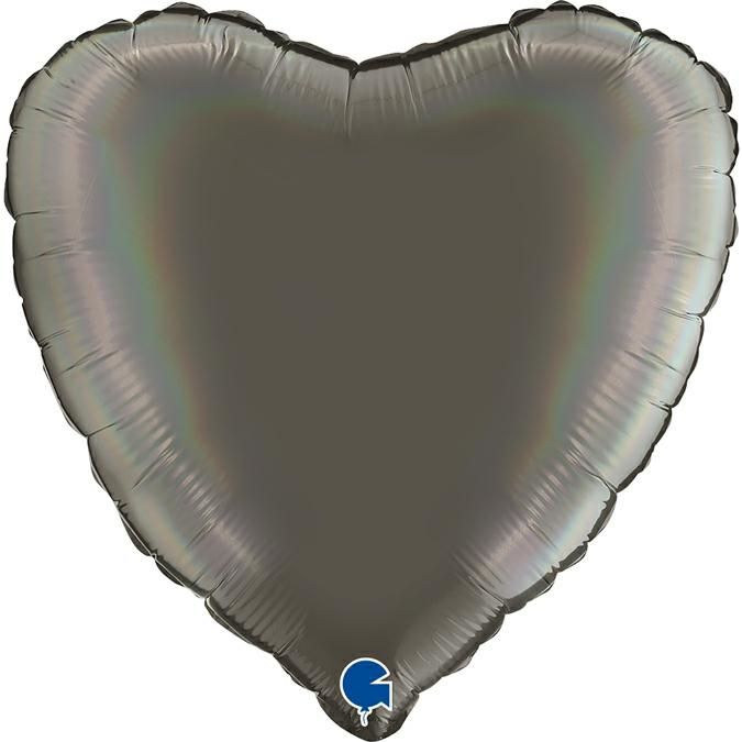 Folienballon Herz Rainbow Holo Platinum Grey 45cm