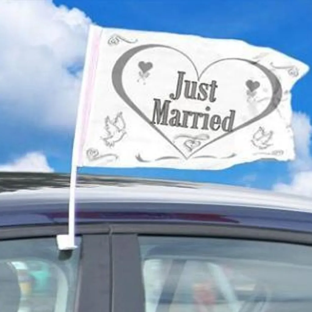 Autofahne "Just Married" Herz