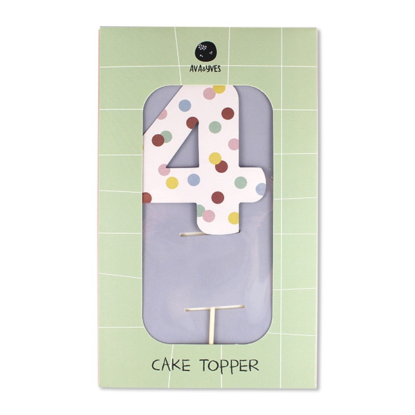 Cake Topper Zahl "4", bunte Punkte Cake Topper Zahl "4", bunte Punkte