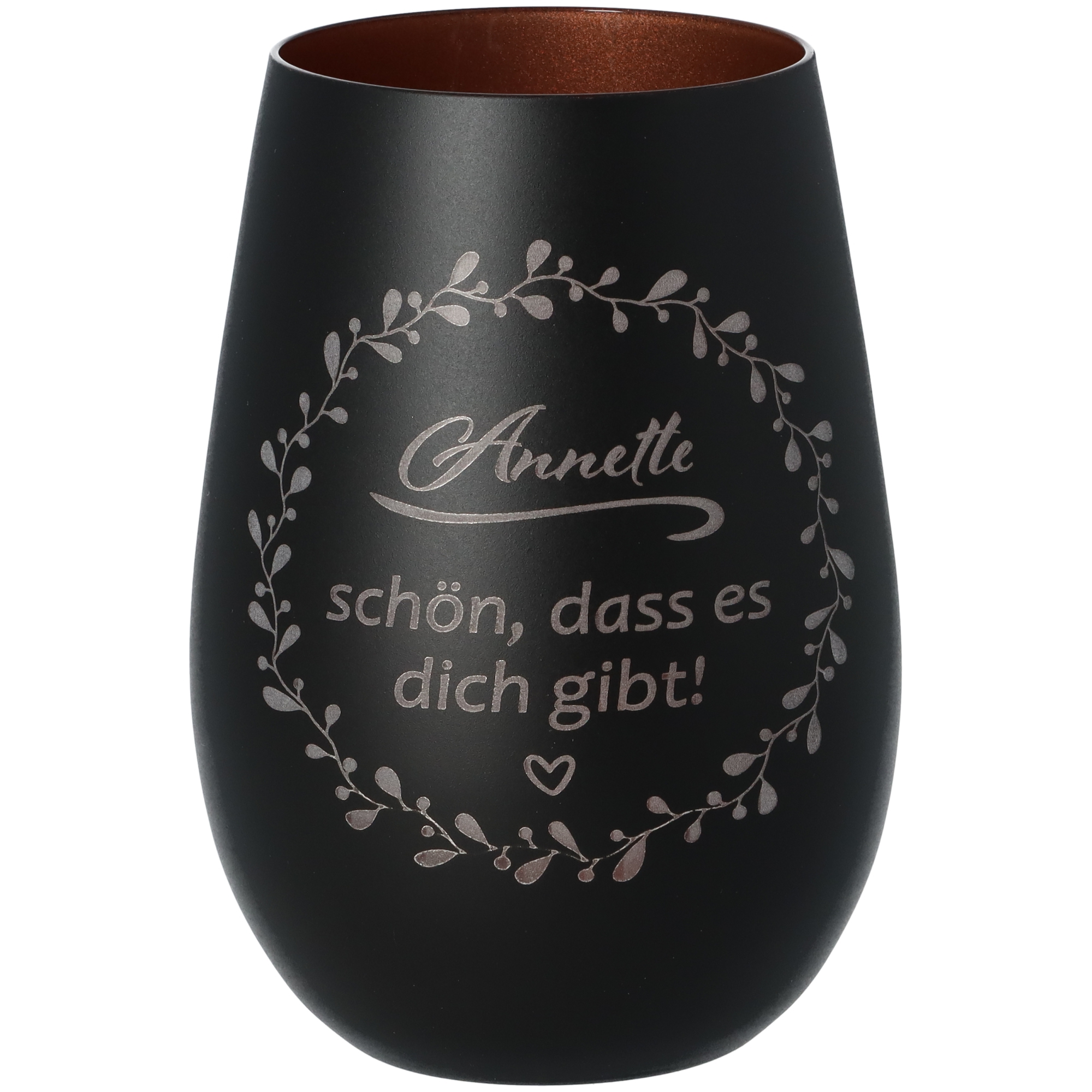 Windlicht Schön, dass es dich gibt "Name" Schwarz/Bronze 465ml