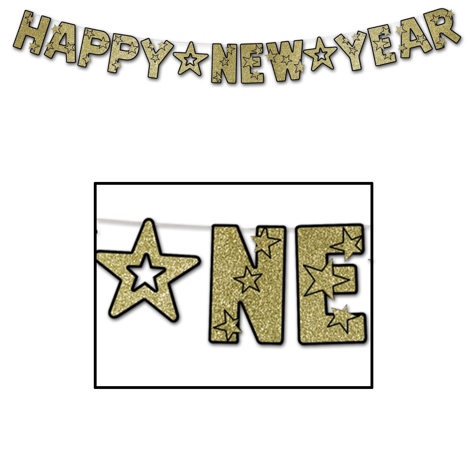 Girlande - Happy New Year Gold-Glitzer Girlande - Happy New Year Gold-Glitzer