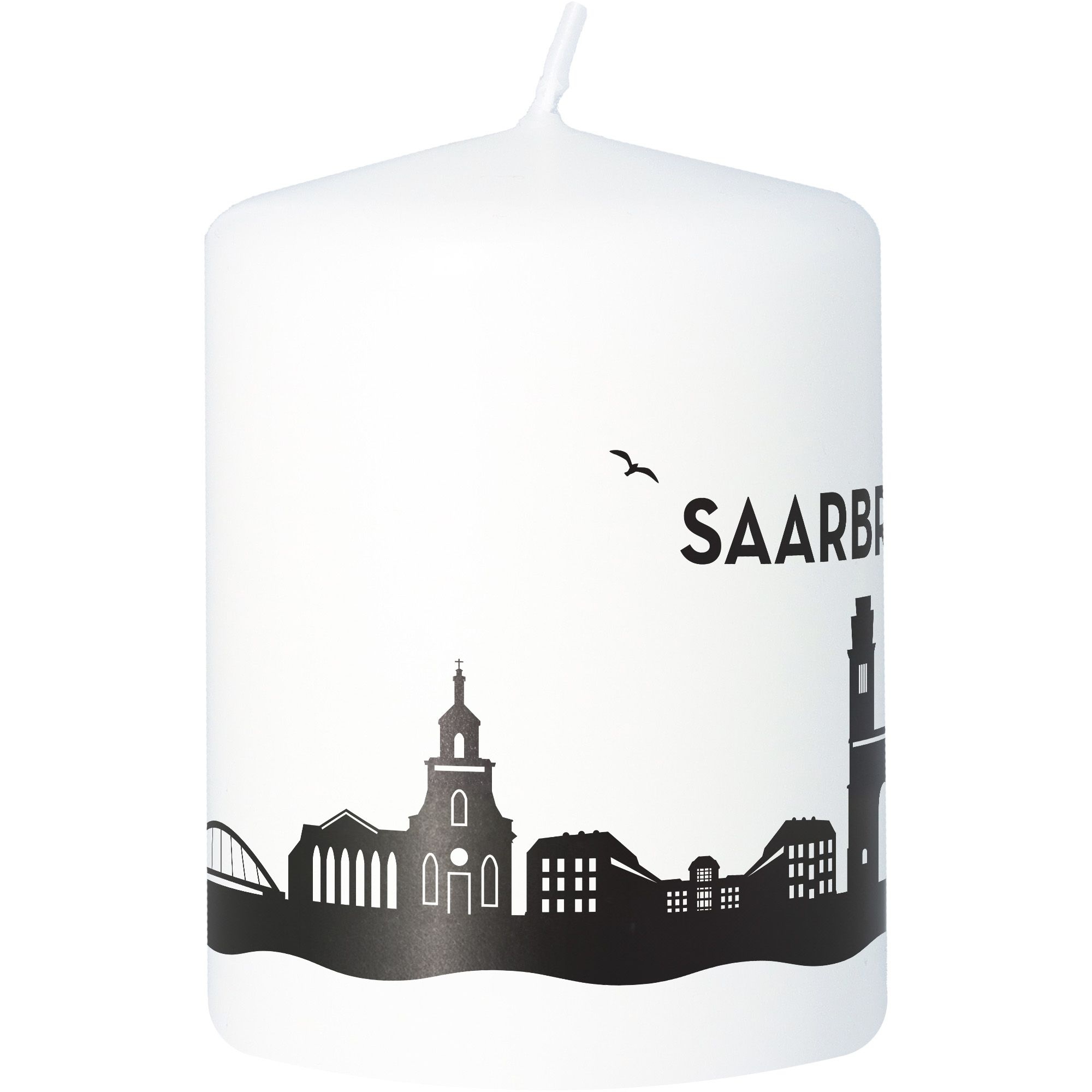 Stumpenkerze Skyline Saarbrücken Weiß Stumpenkerze Skyline Saarbrücken Weiß
