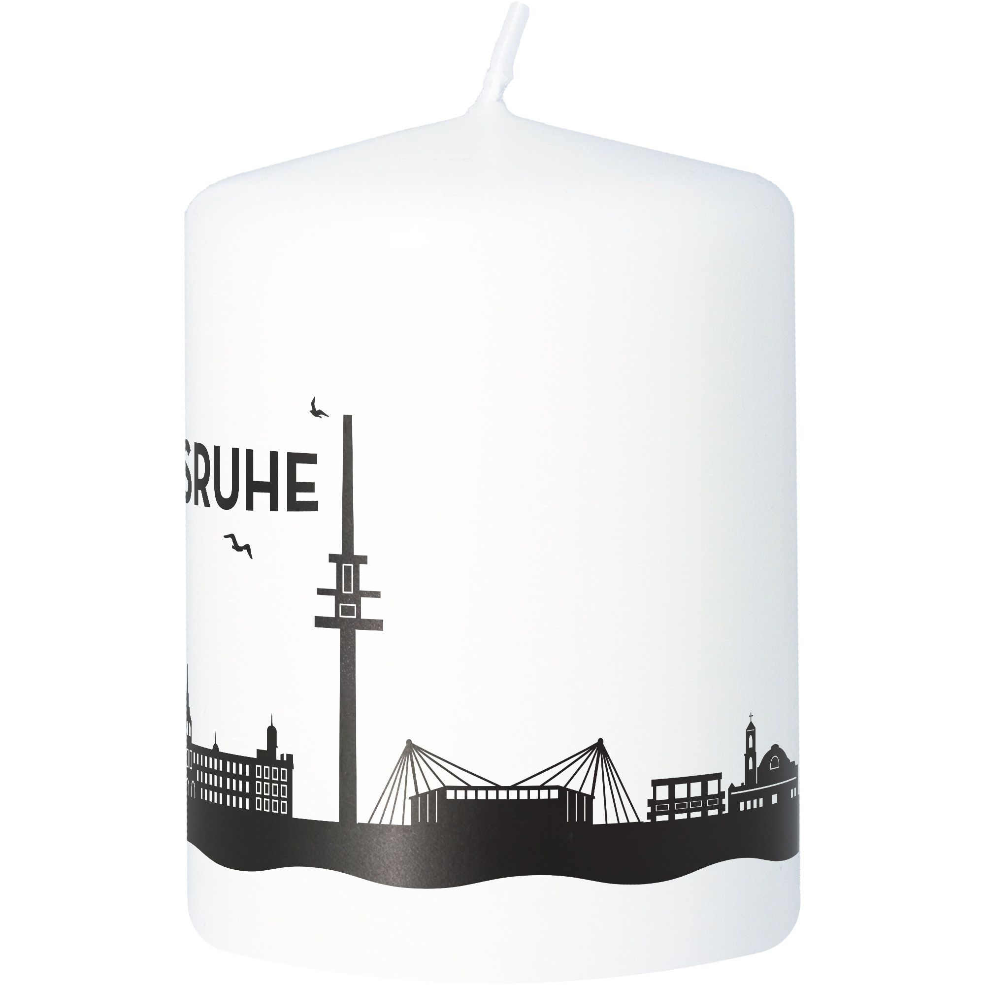 Stumpenkerze Skyline Karlsruhe Weiß Stumpenkerze Skyline Karlsruhe Weiß