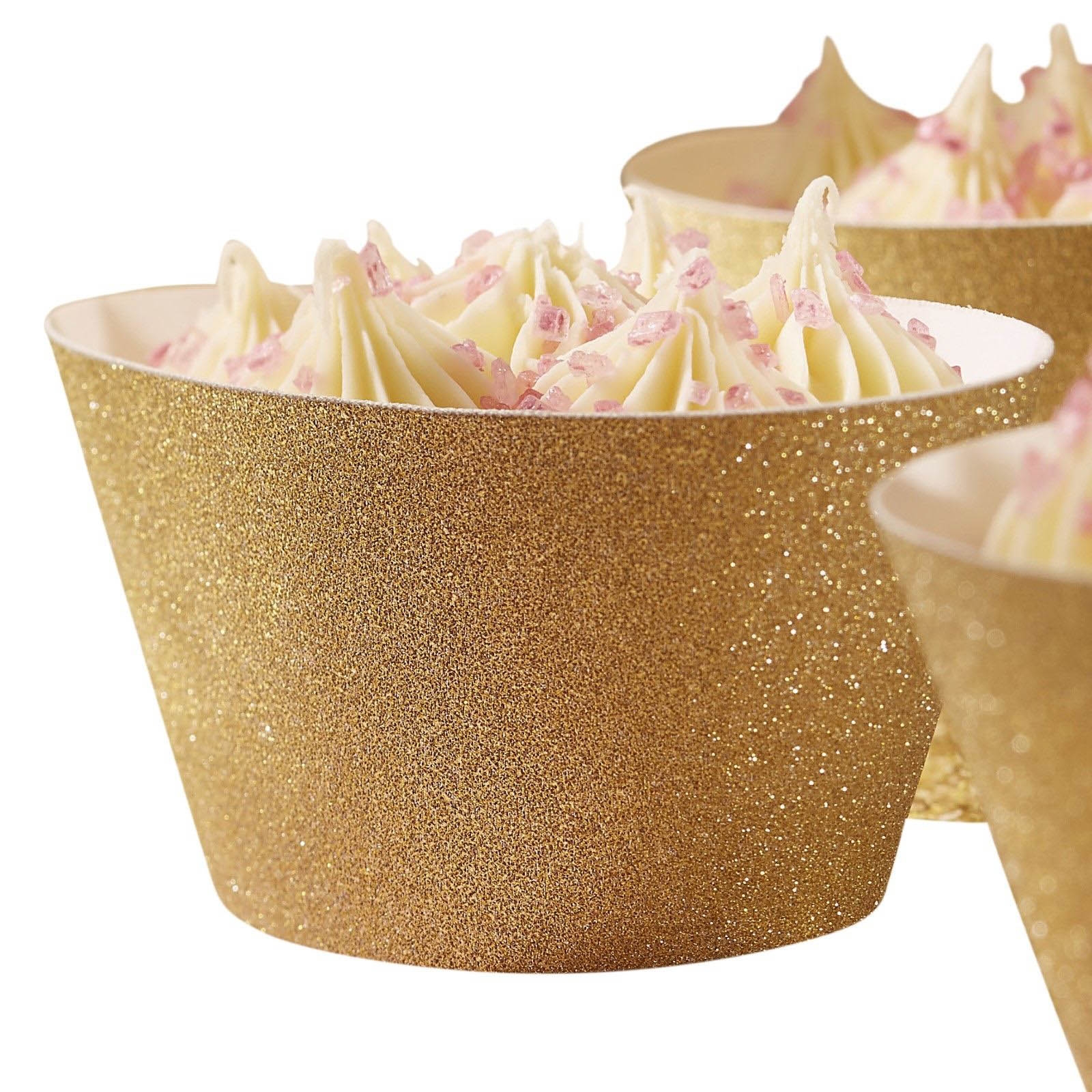 10 Cupcake Wraps Gold Glitzer 10 Cupcake Wraps Gold Glitzer