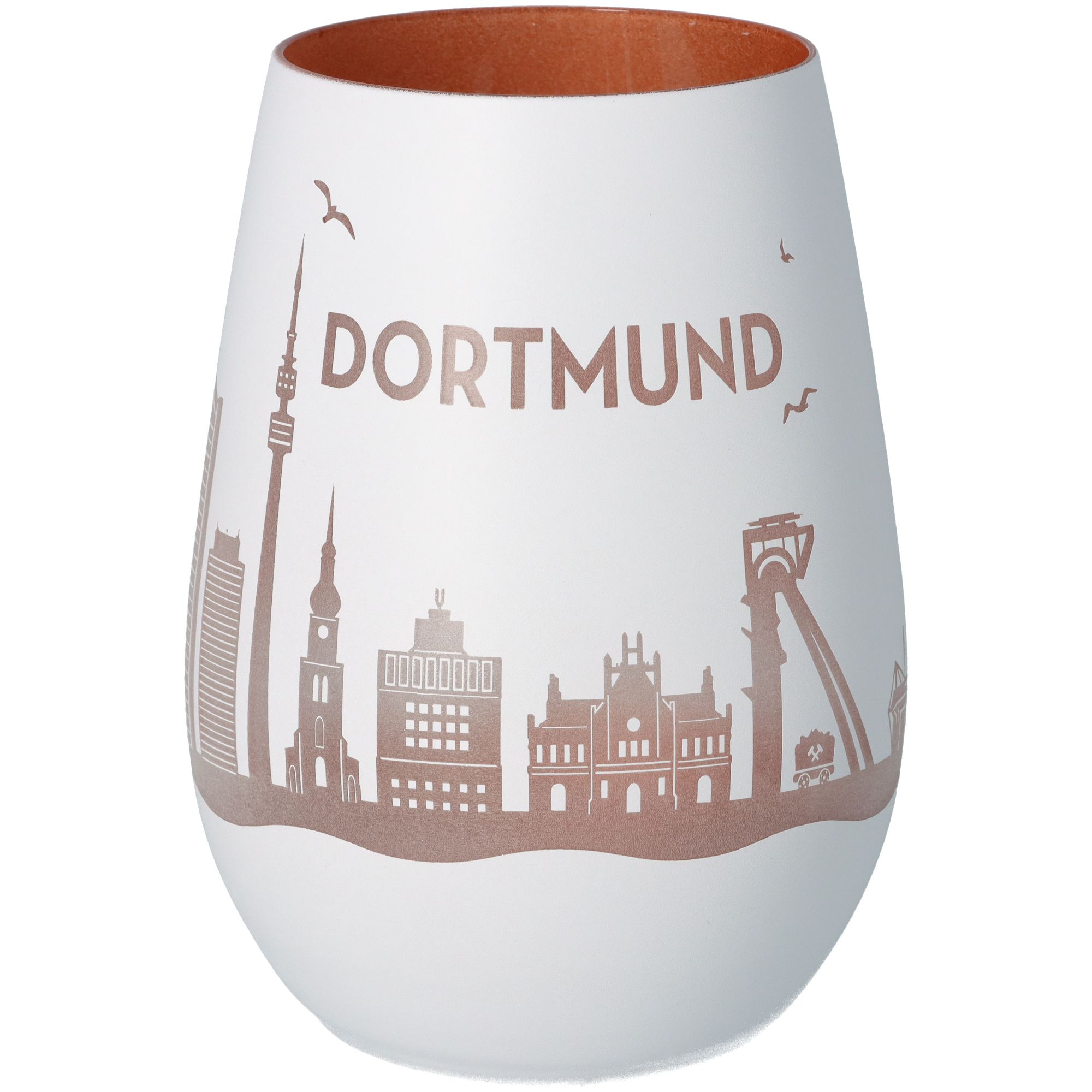 Windlicht Skyline Dortmund Weiß/Bronze