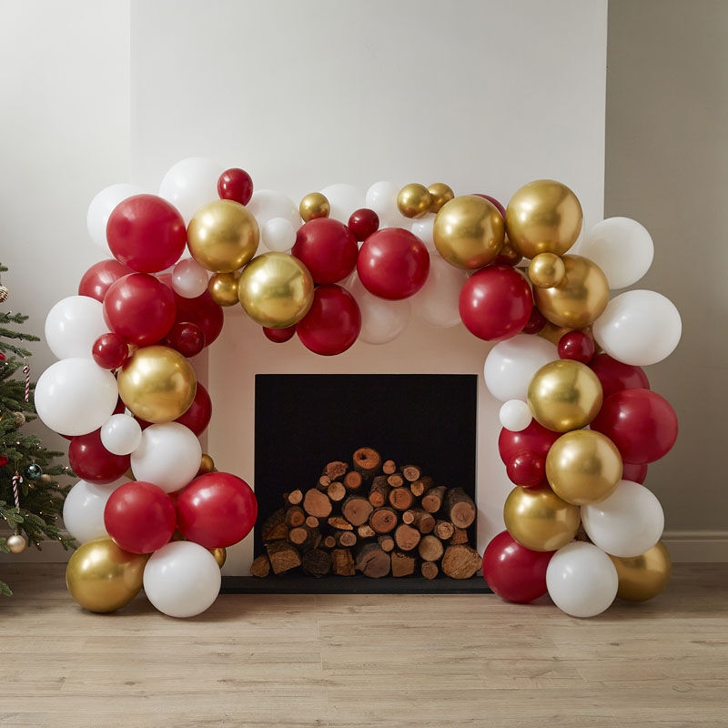 DIY Ballongirlande für den Kamin zum Selberbauen, Rot/Weiß/Gold