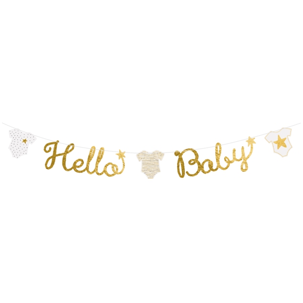 Girlande "Hello Baby", Gold/Weiß