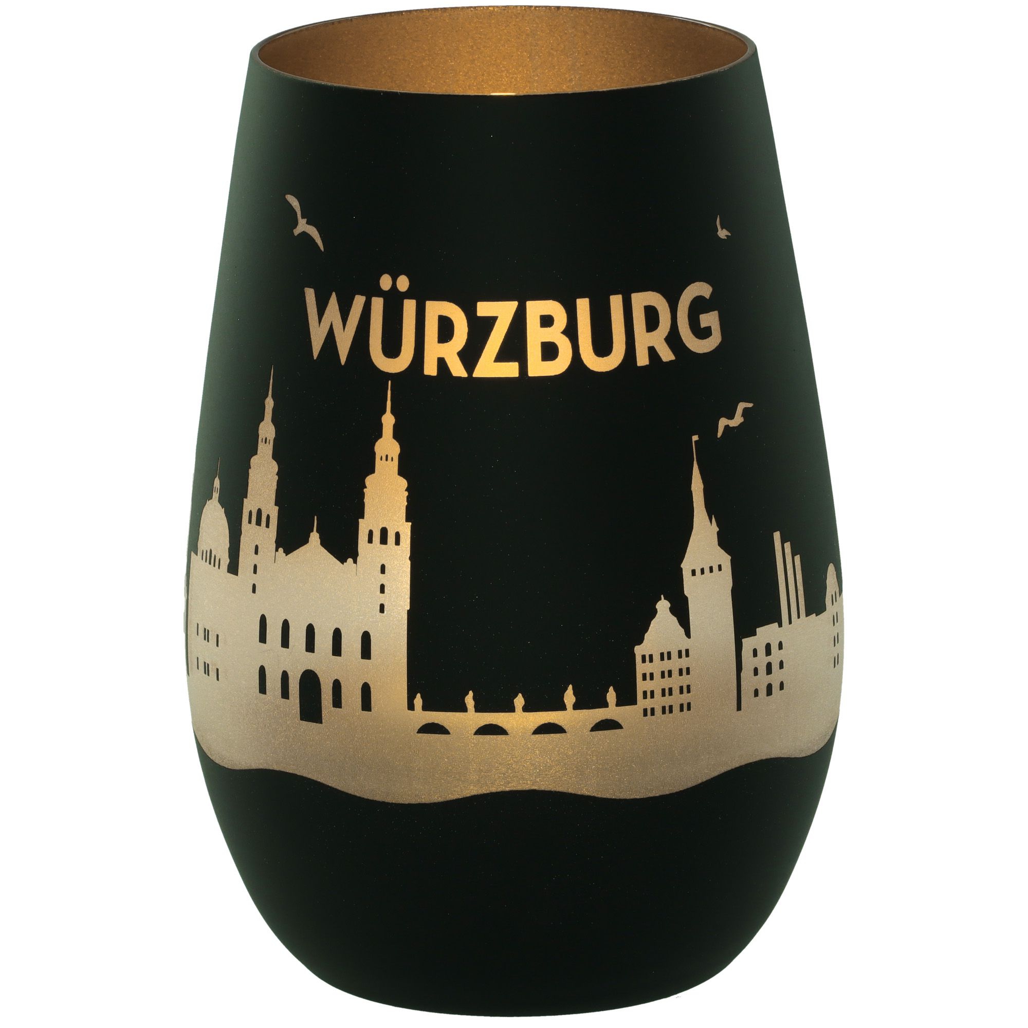 Windlicht Skyline Würzburg Schwarz/Silber