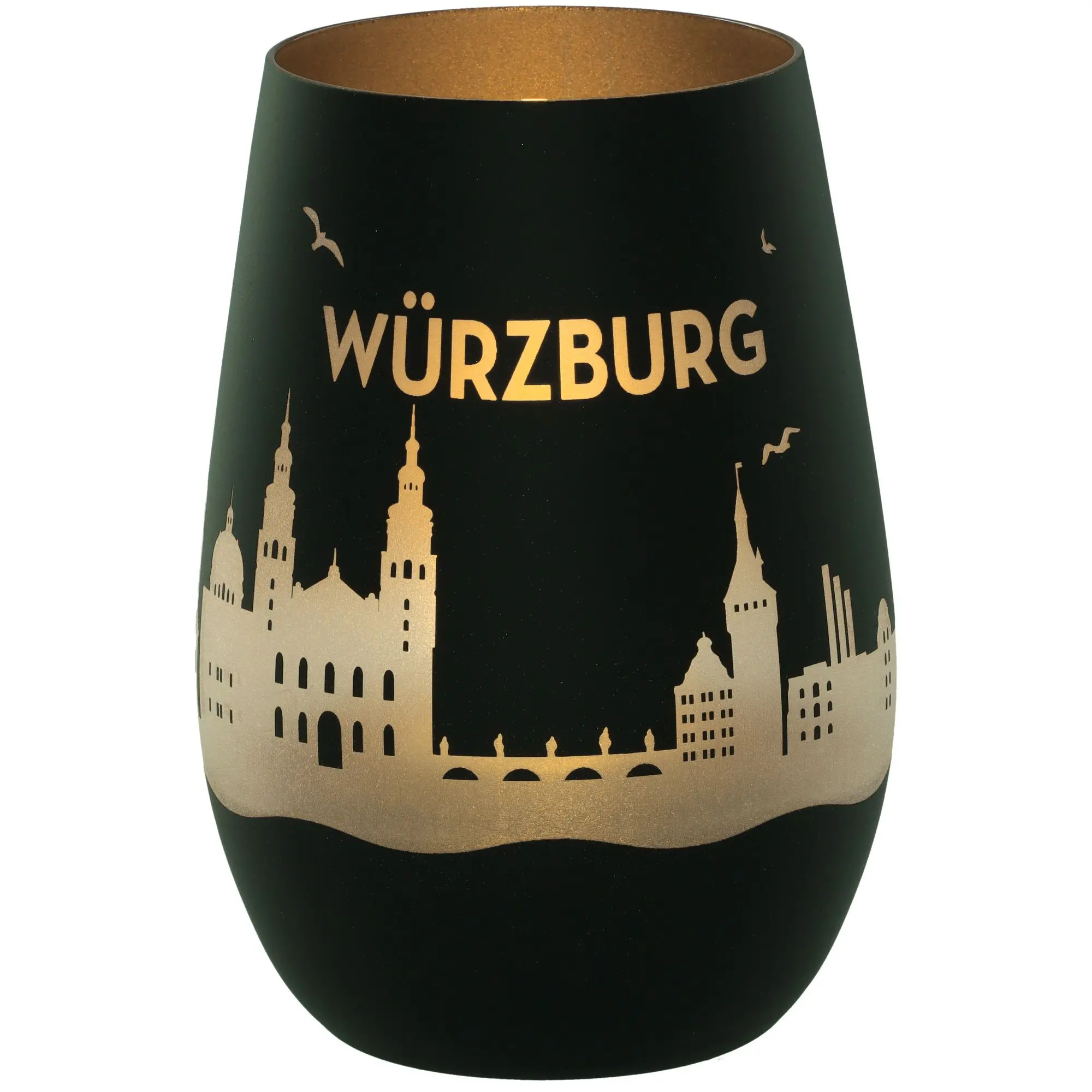 Windlicht Skyline Würzburg Schwarz/Silber