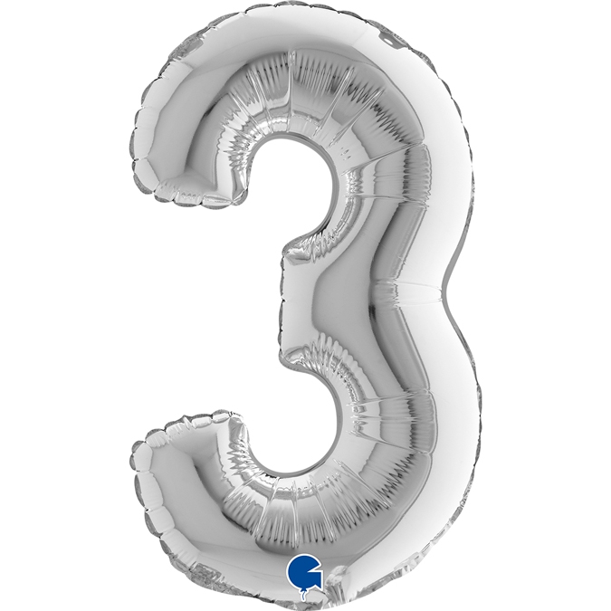 Folienballon Zahl "3" Silber, zur Luftbefüllung, 35 cm Folienballon Zahl "3" Silber, zur Luftbefüllung, 35 cm