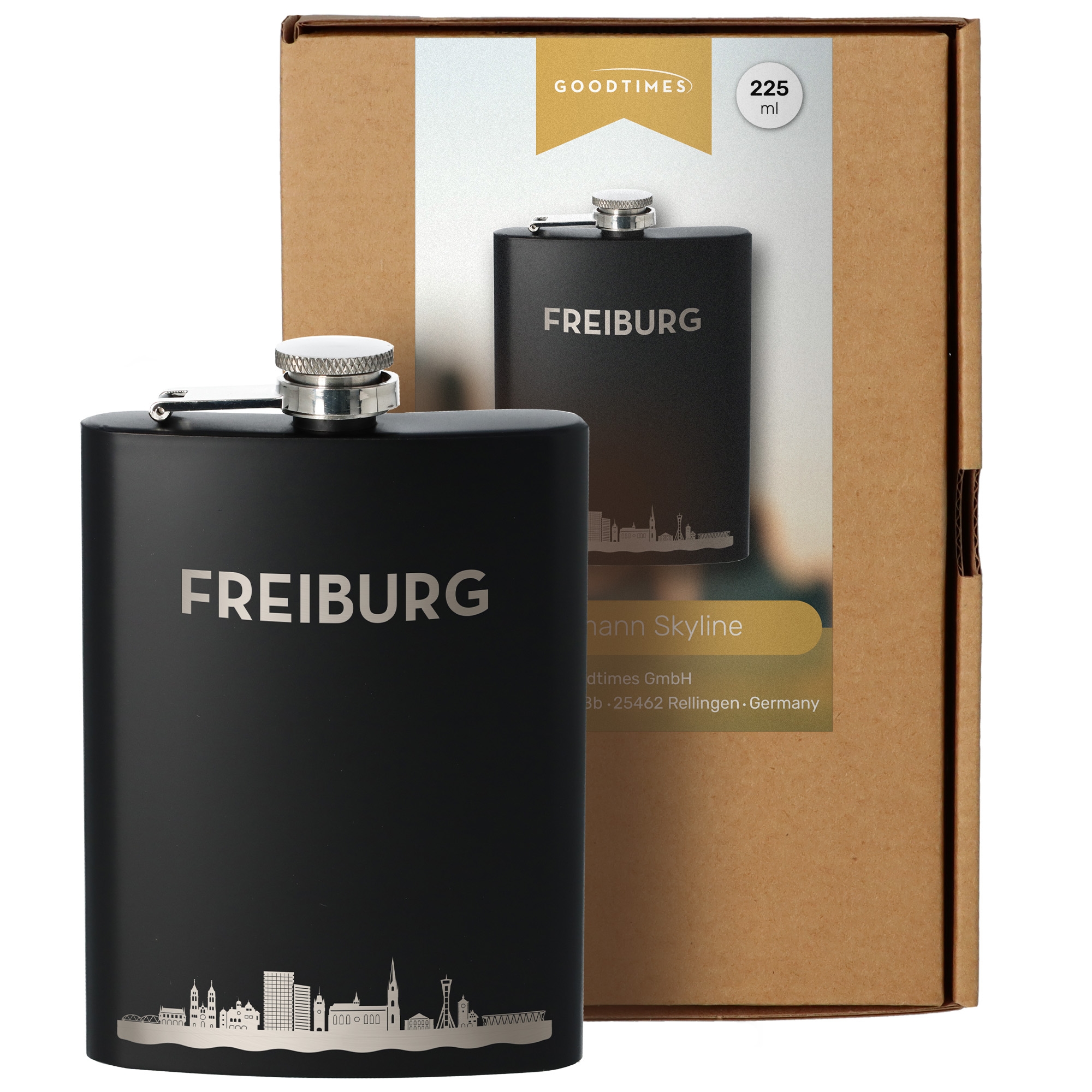 Flachmann Skyline Freiburg Schwarz 235ml