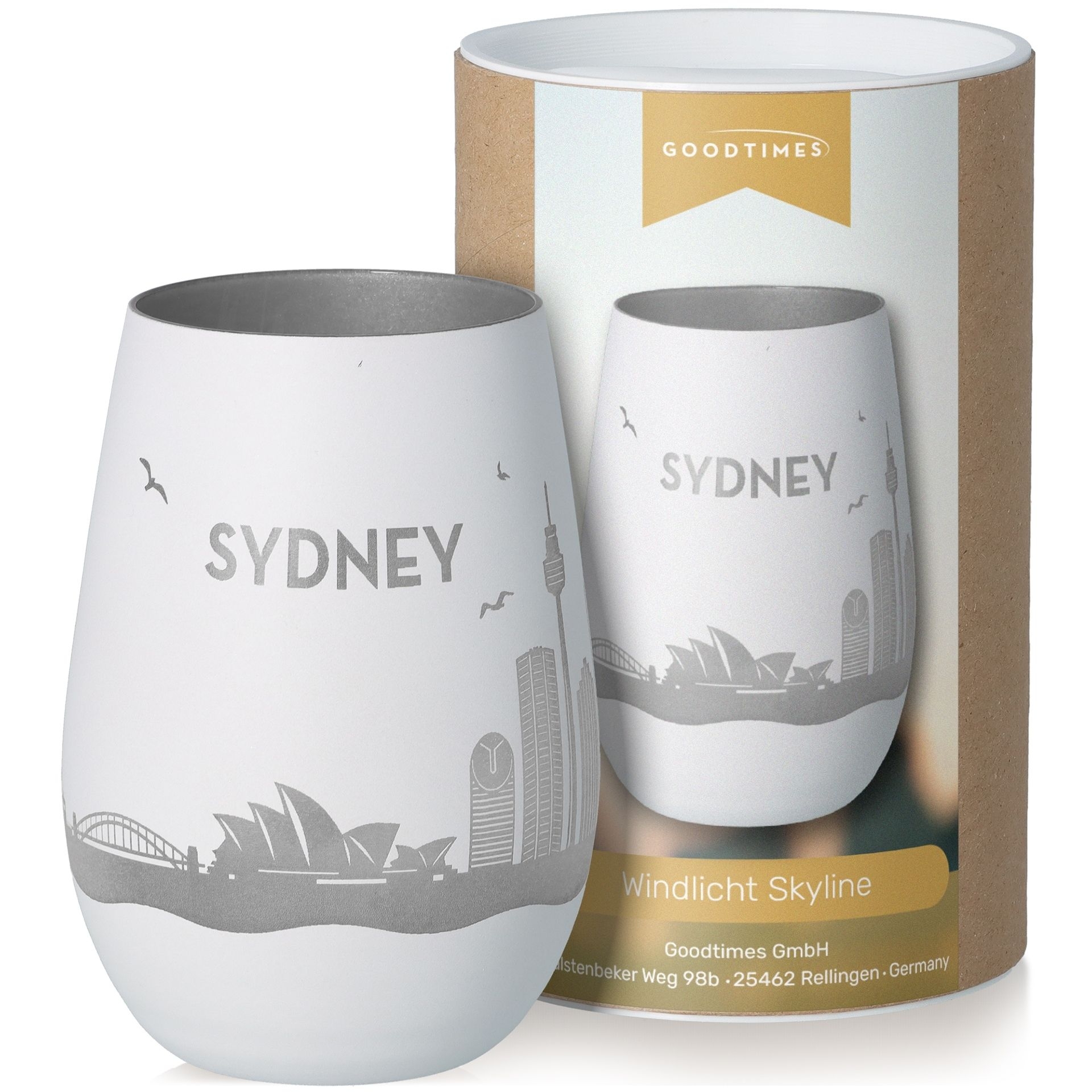 Windlicht Skyline Sydney Weiß/Silber Töpferei, Krug, Tasse, Glas, Vase