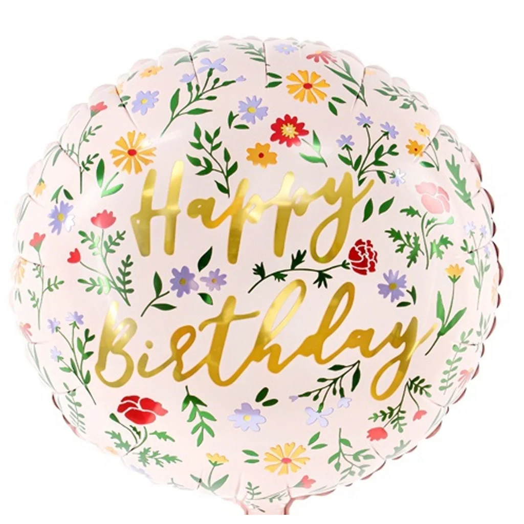 Ballon, Geburtstag, Blumenmuster, Runde Ballon, Goldschrift