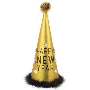 Partyhut XXL "Happy New Year", Glitzer Gold