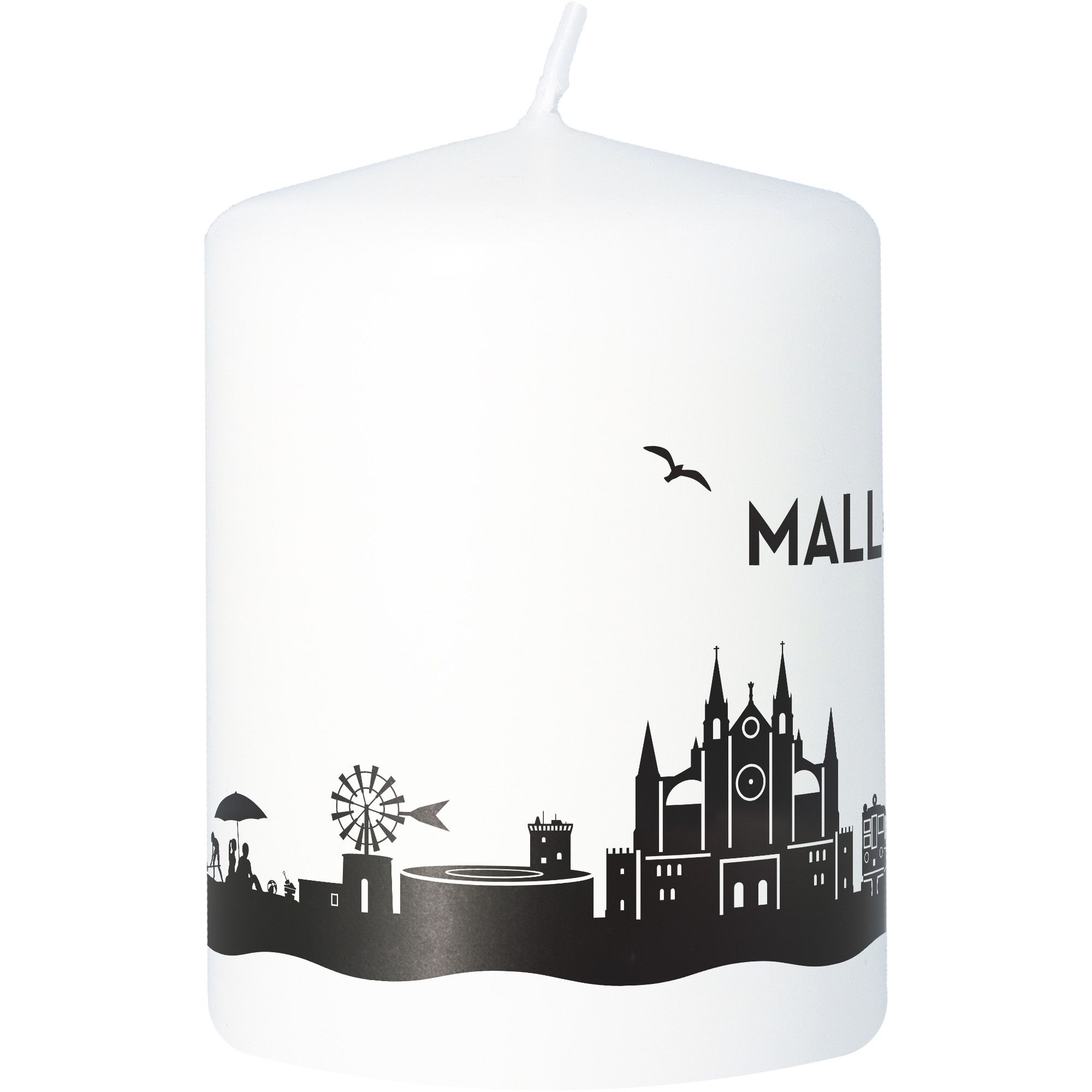 Stumpenkerze Skyline Mallorca Weiß Tier, Vogel, Kerze