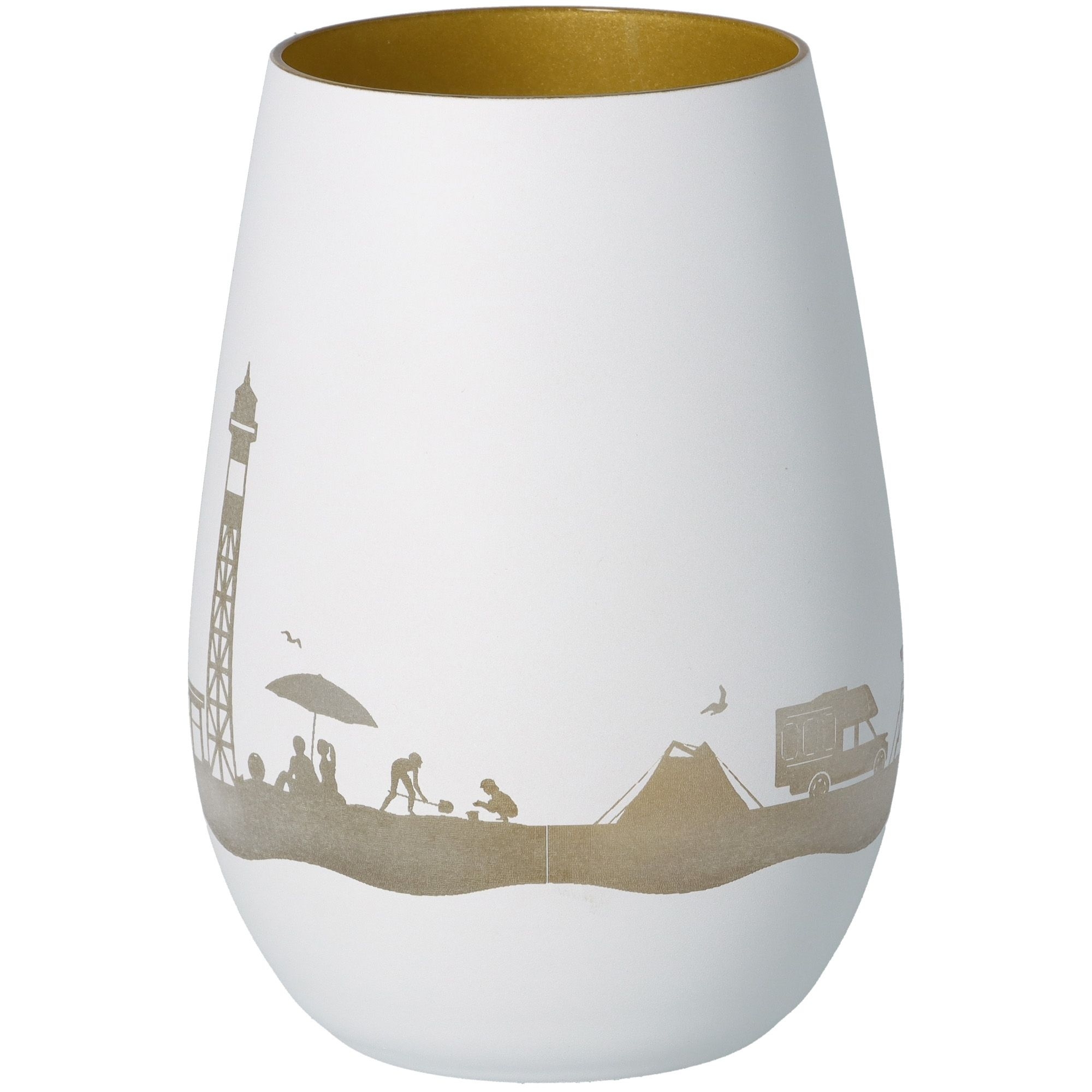 Windlicht Skyline Krautsand Weiß/Gold Töpferei, Krug, Vase, Porzellan, Vogel