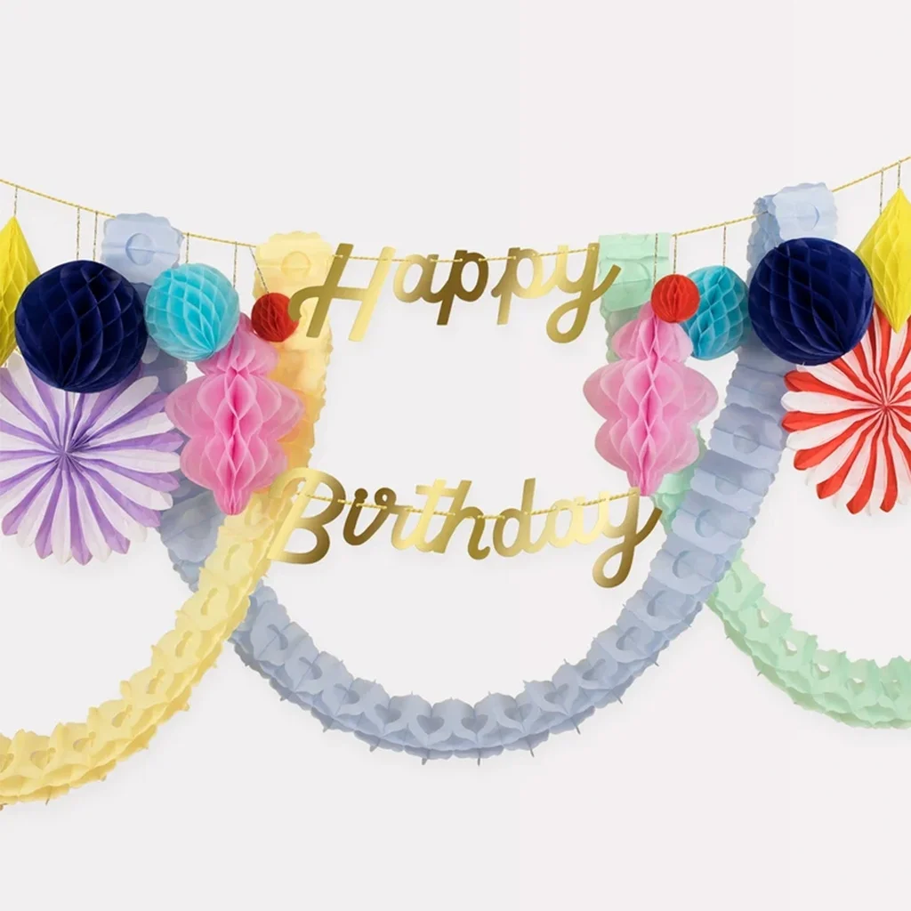 Birthday garland, Paper decorations, Hanging garland, Colorful decor, Party banner