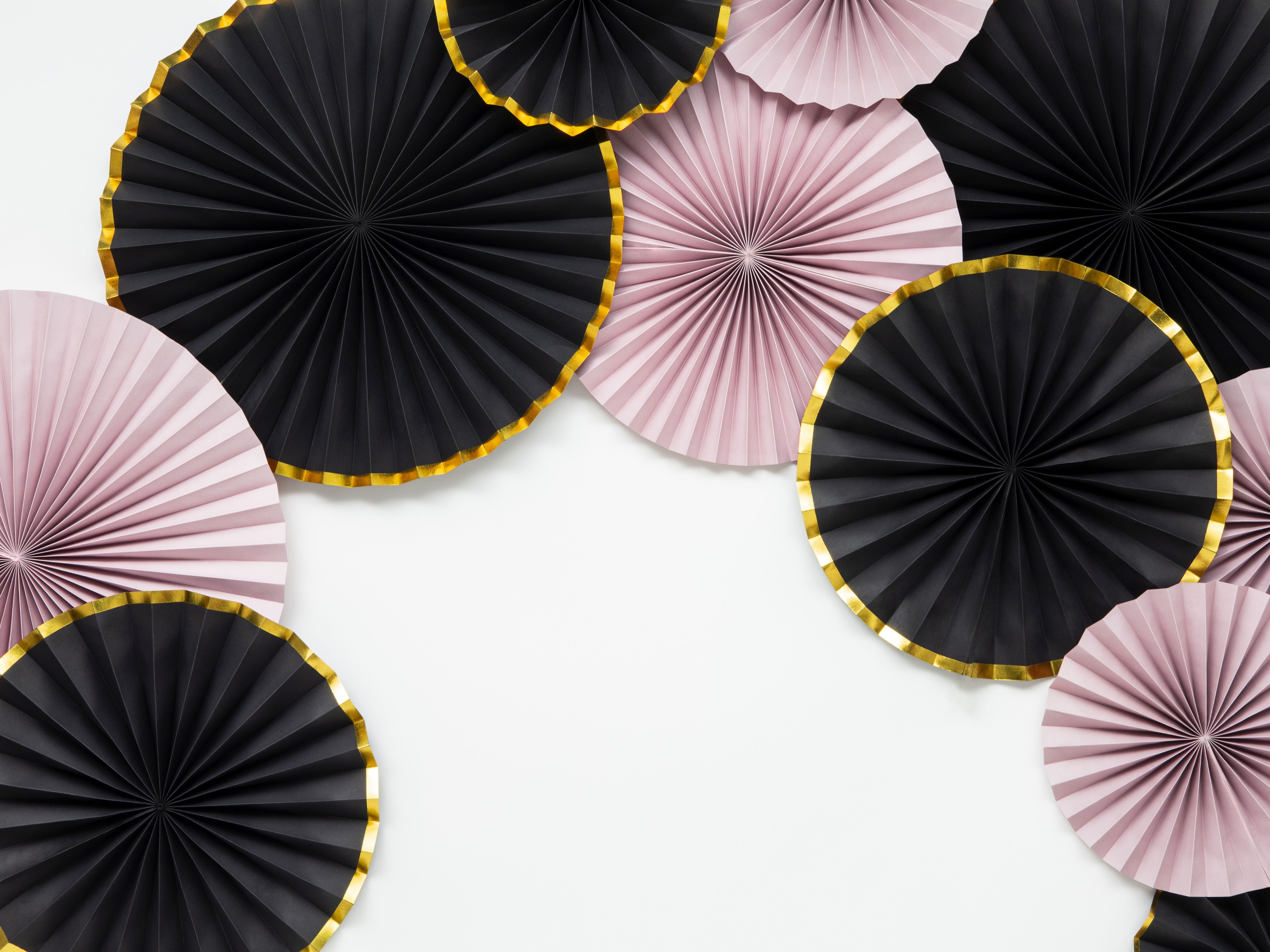 3 Dekofächer - Schwarz mit Goldrand 3 Dekofächer - Schwarz mit Goldrand