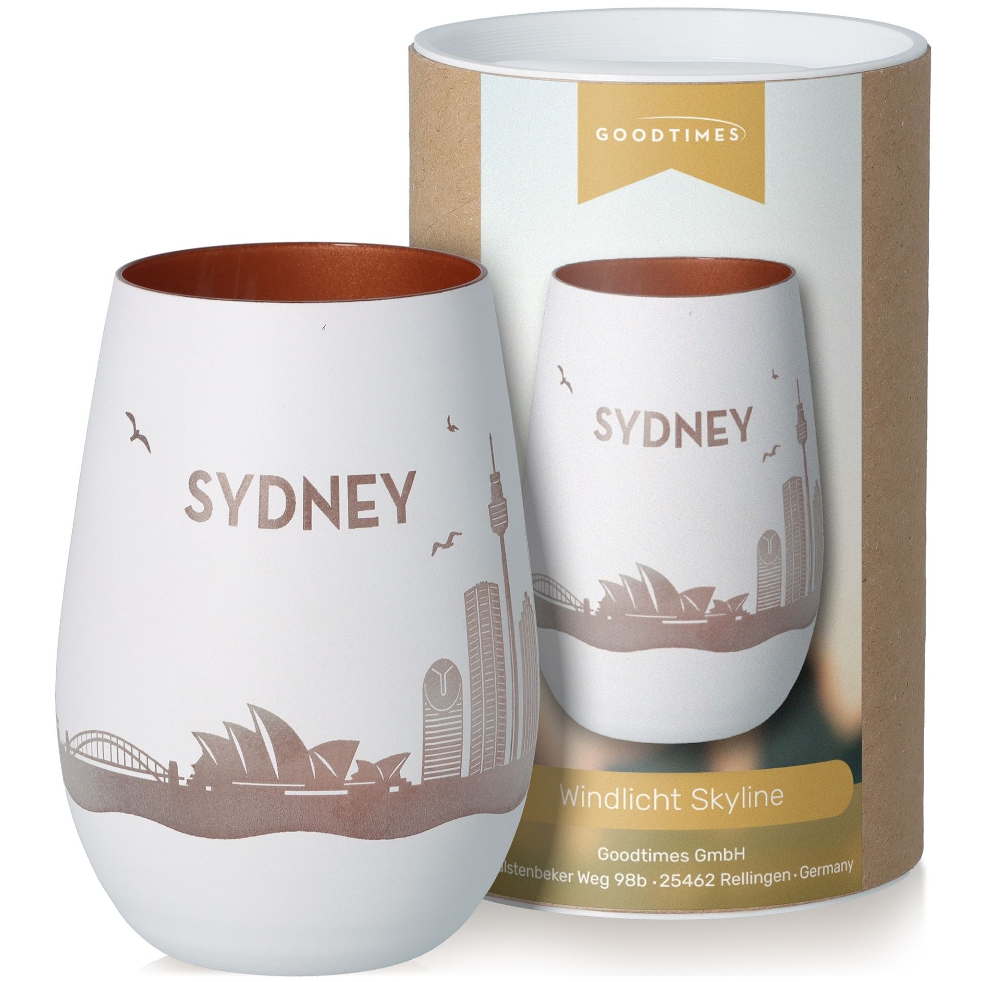 Windlicht Skyline Sydney Weiß/Bronze Töpferei, Krug, Tasse, Vase, Porzellan