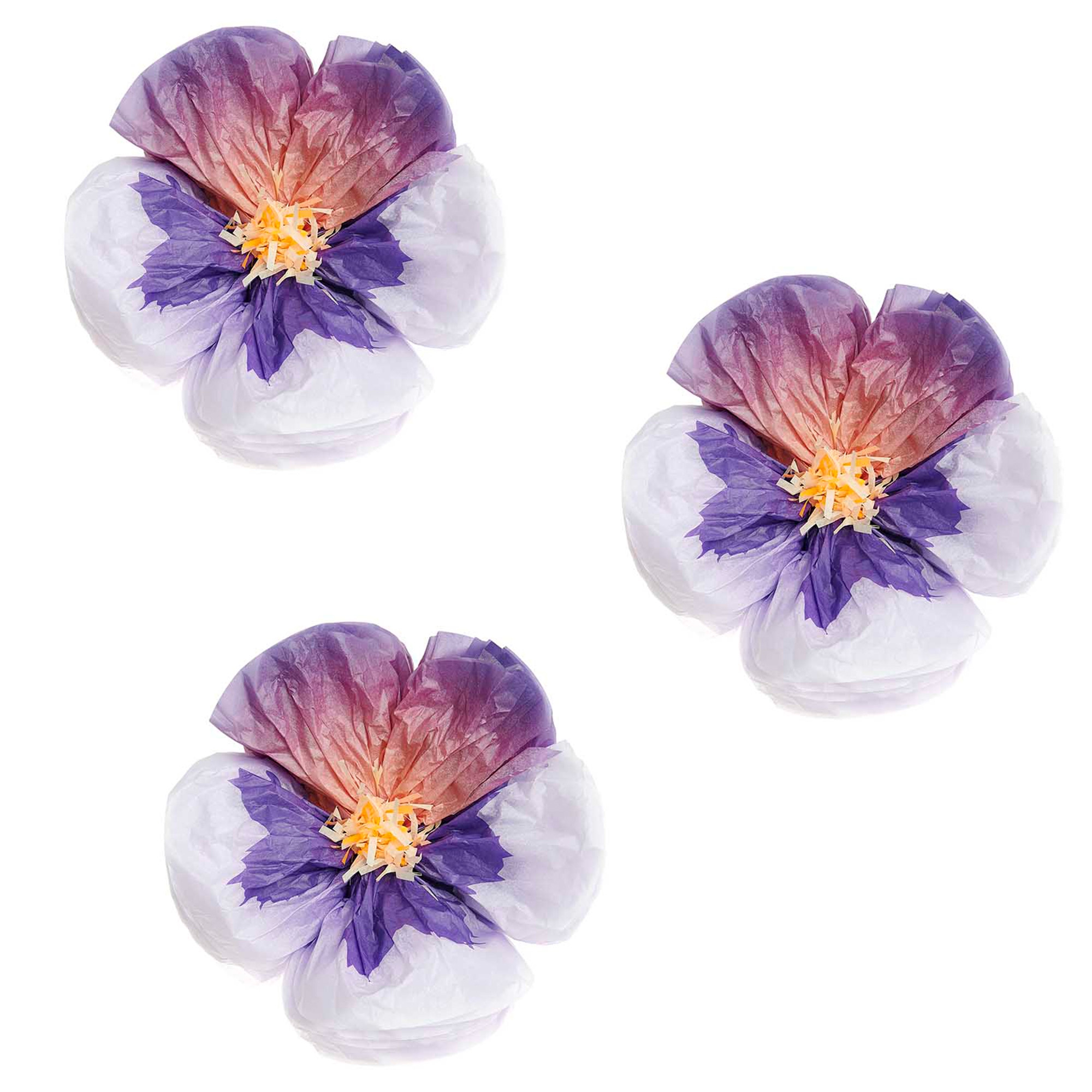 3 Blumen aus Seidenpapier, Stiefmütterchen Lila 3 Blumen aus Seidenpapier, Stiefmütterchen Lila