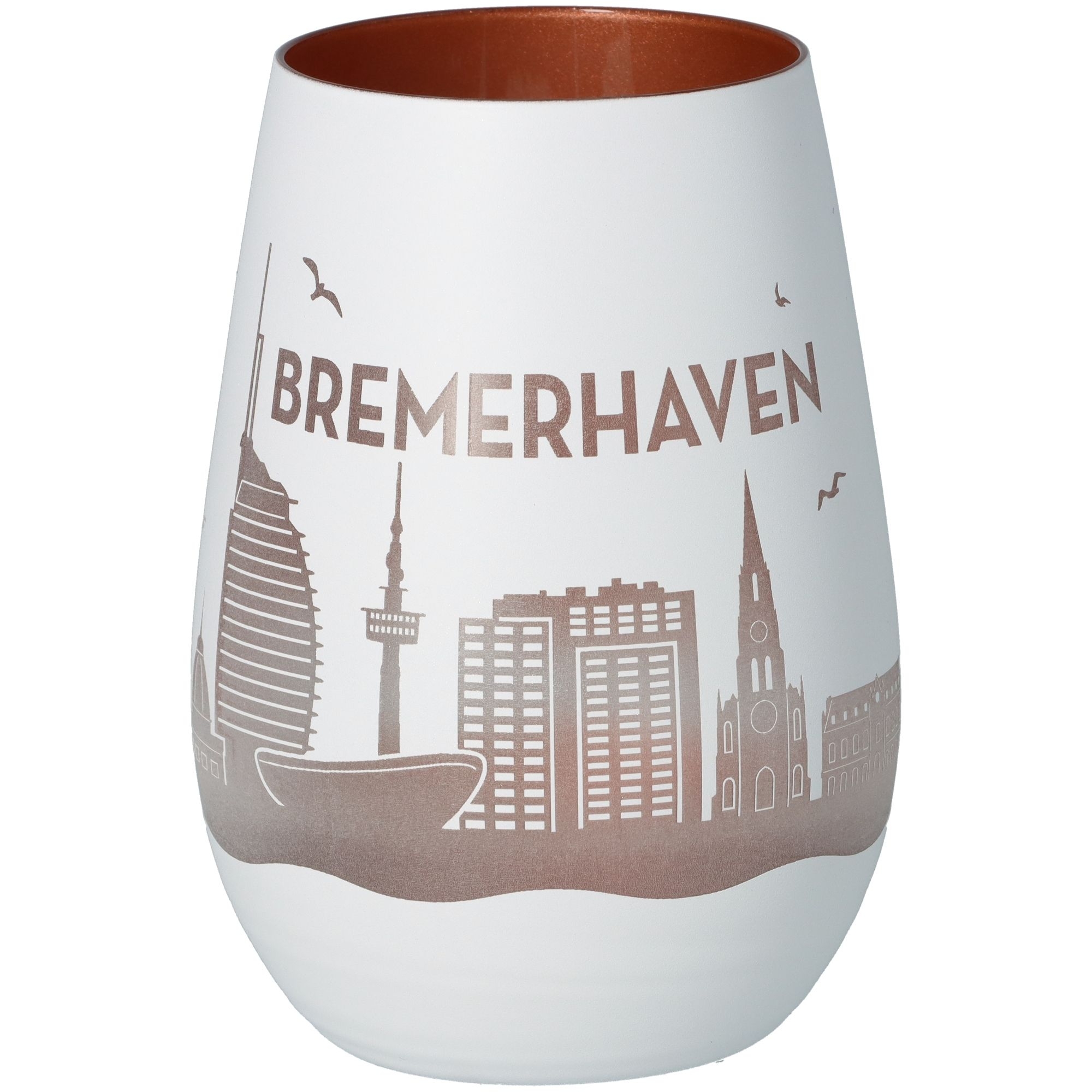 Windlicht Skyline Bremerhaven Weiß/Bronze Töpferei, Glas, Vase, Porzellan, Tasse